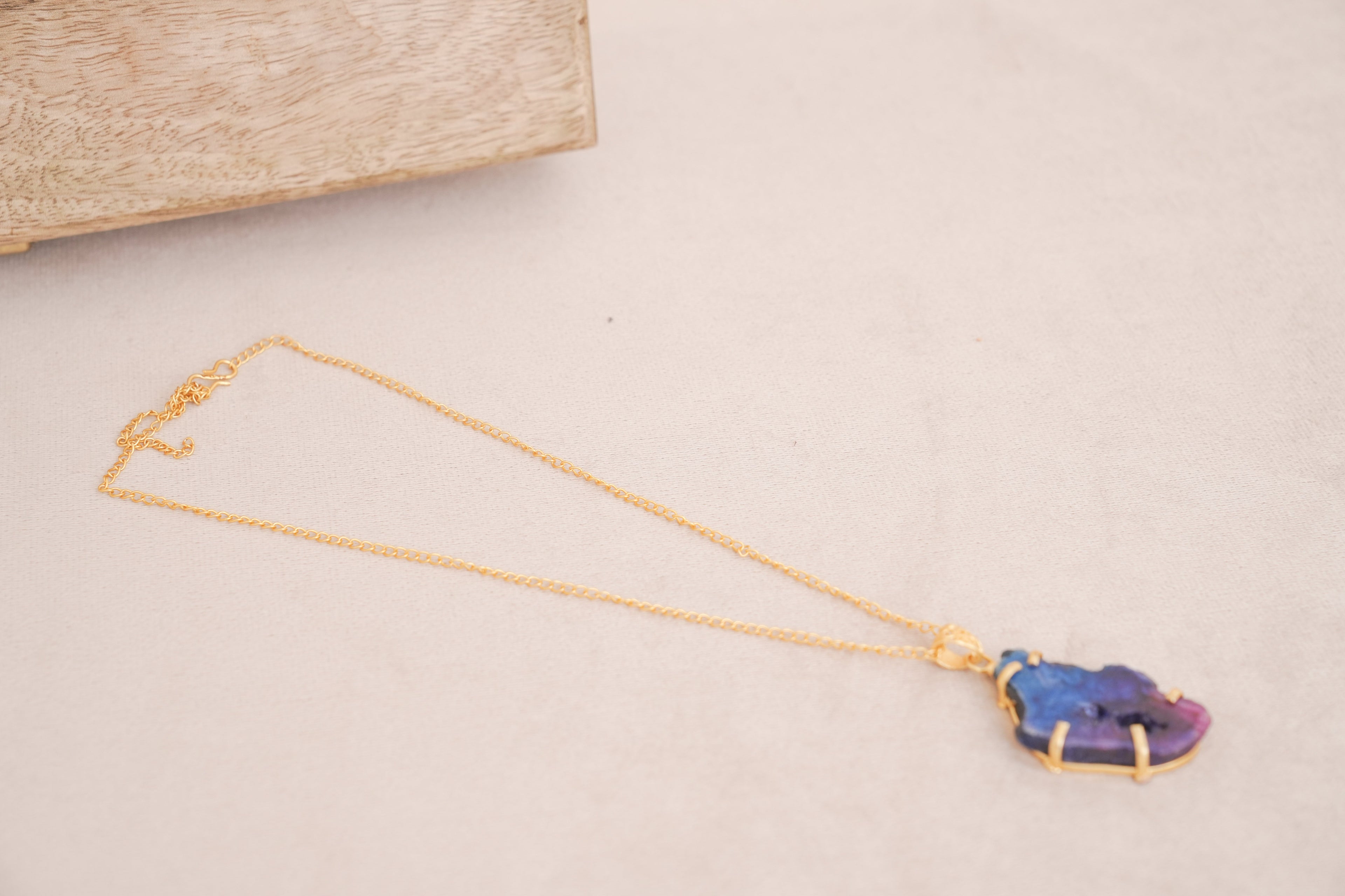 Blue Druzy Crystal Pendant Necklace