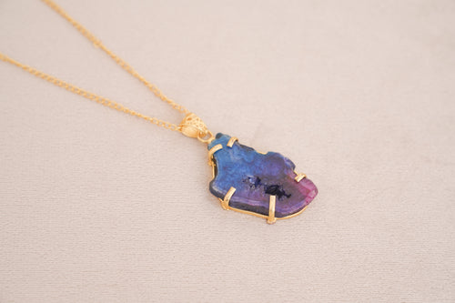 Blue Druzy Crystal Pendant Necklace