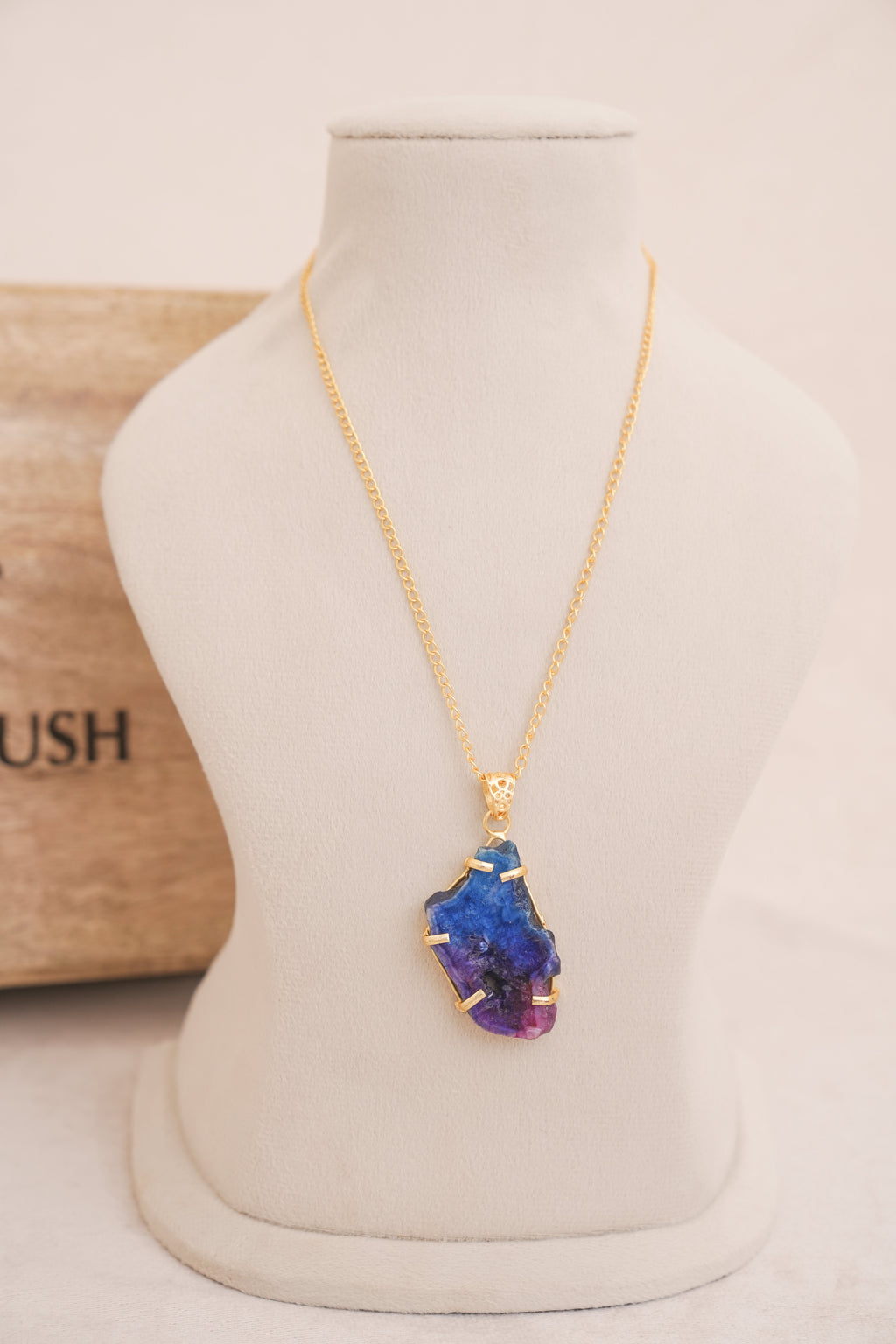 Blue Druzy Crystal Pendant Necklace