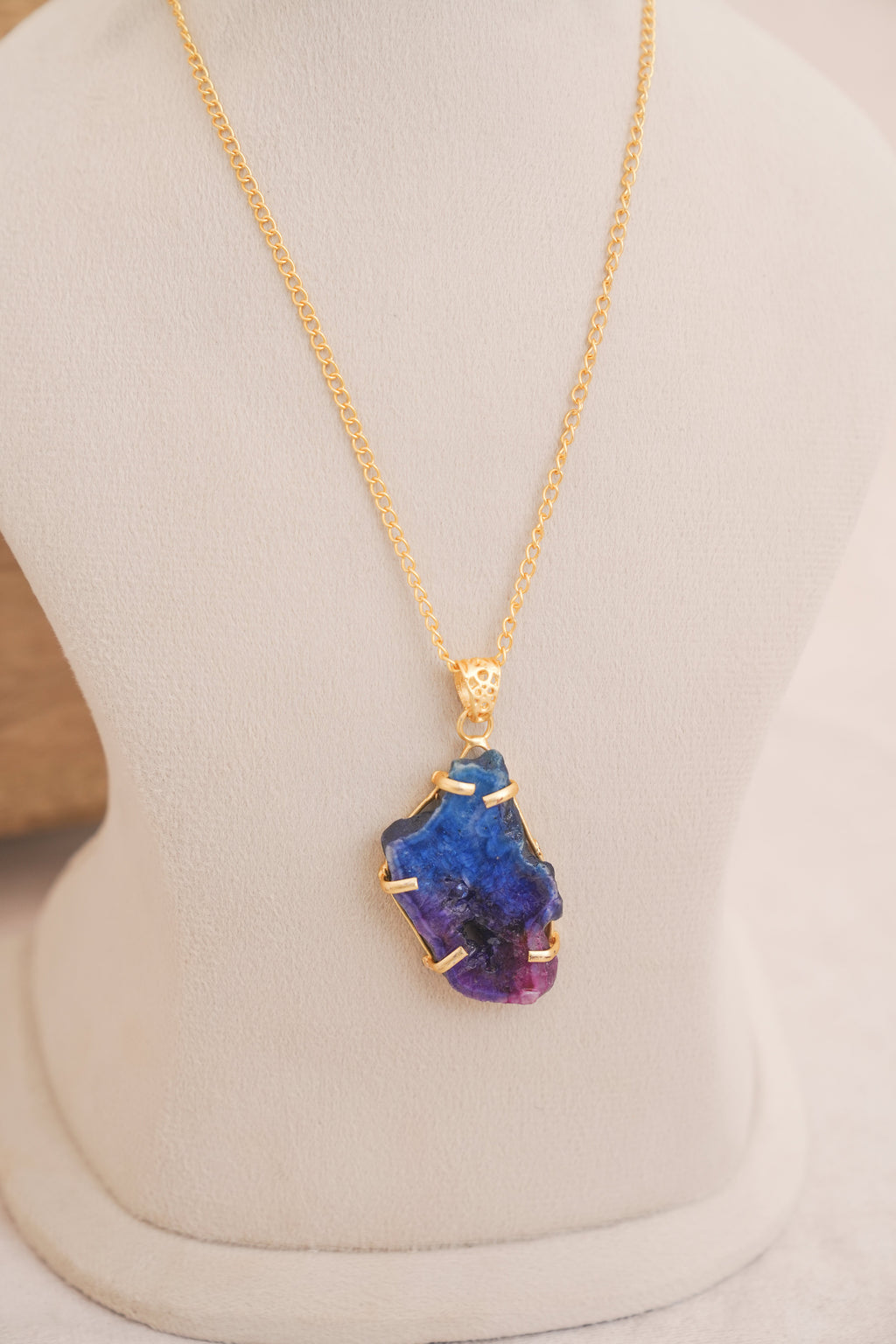 Blue Druzy Crystal Pendant Necklace