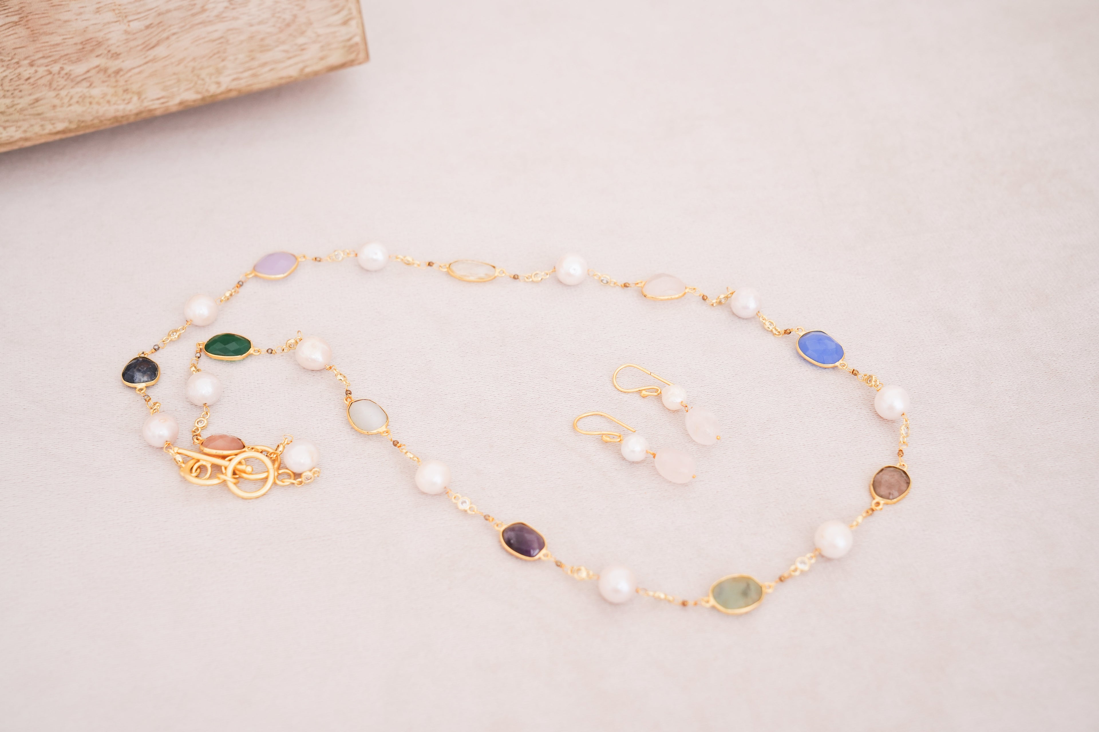 Natural Multi Gemstone & Freshwater Pearl Chain Set
