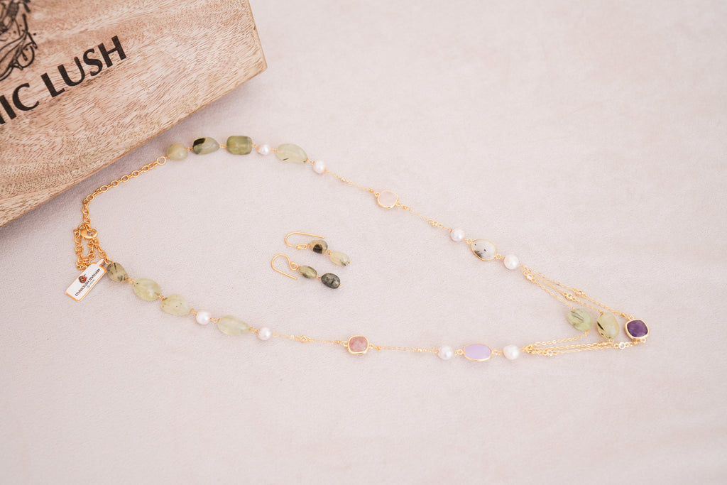 Celestial Harmony Layered Gemstone Pearl Necklace Set