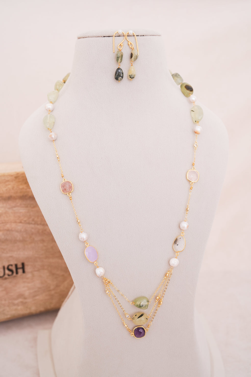 Celestial Harmony Layered Gemstone Pearl Necklace Set