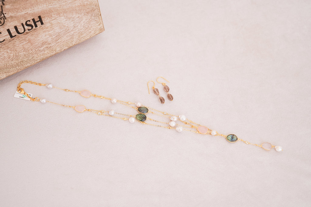 Labradorite & Freshwater Pearl Layered Y Necklace Set