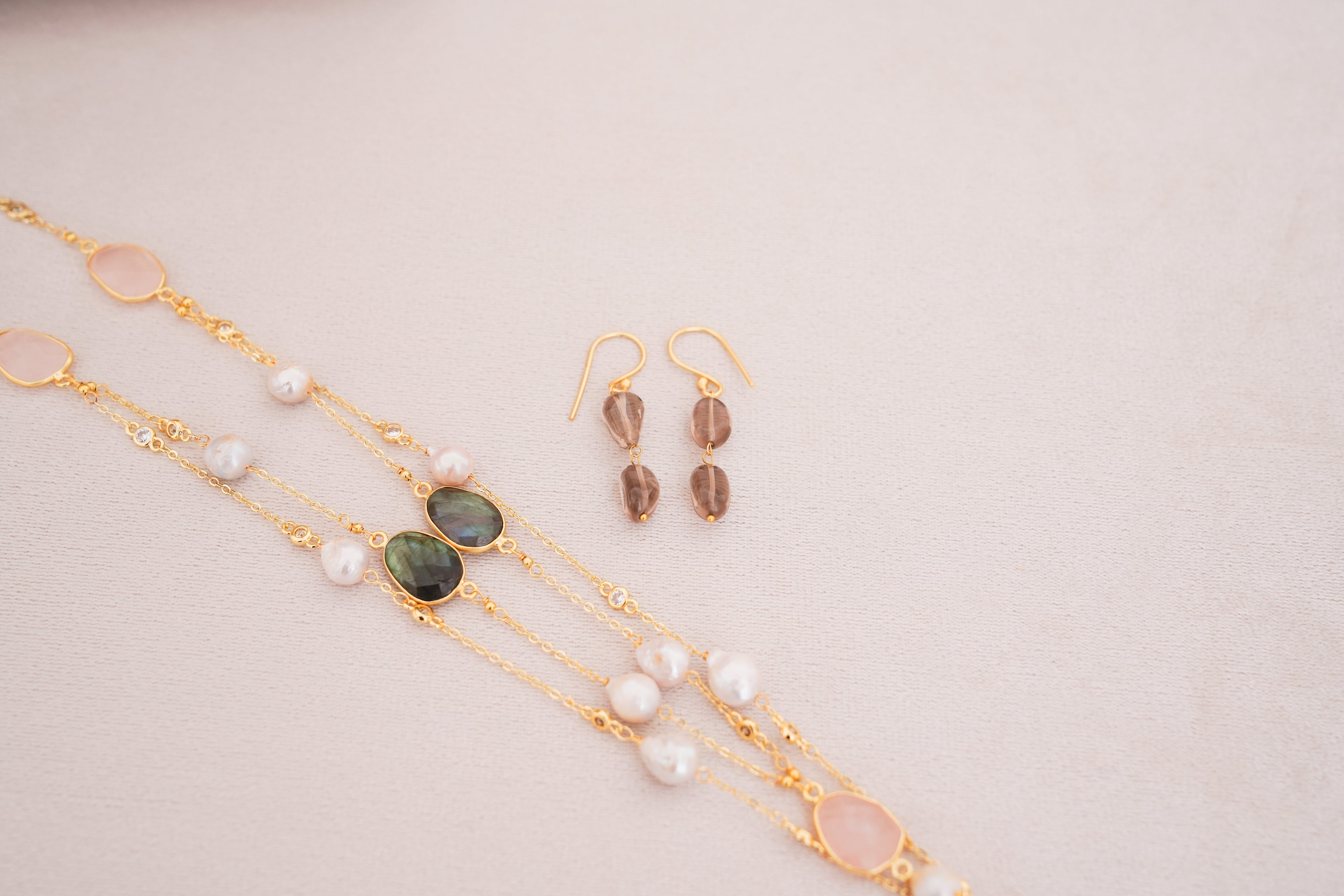 Labradorite & Freshwater Pearl Layered Y Necklace Set