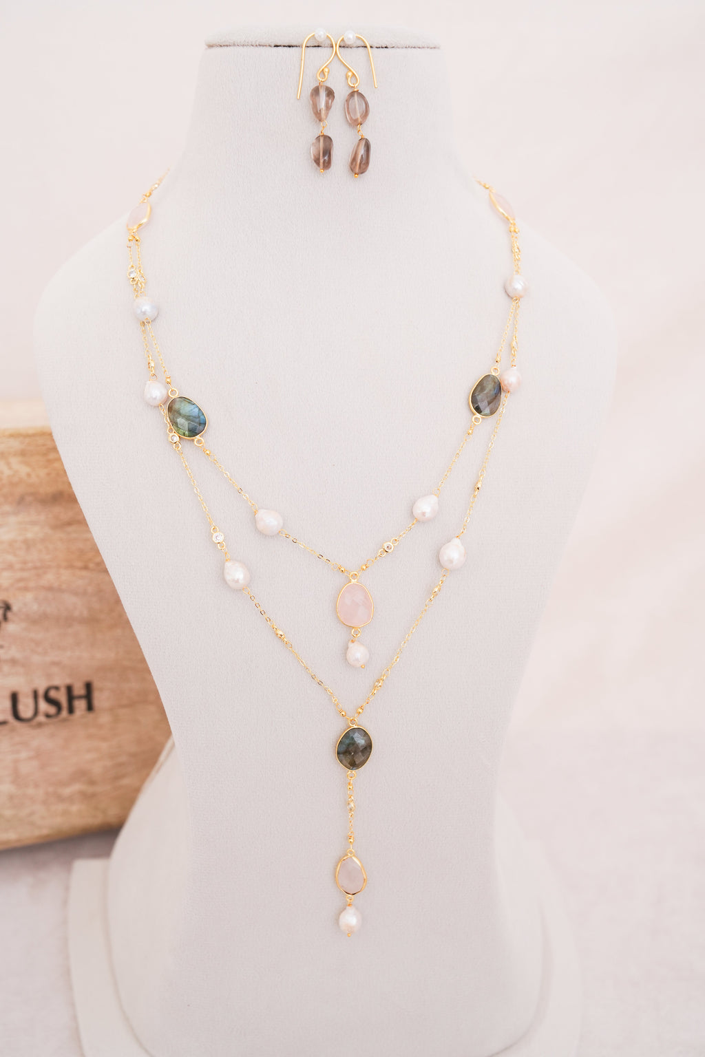 Labradorite & Freshwater Pearl Layered Y Necklace Set