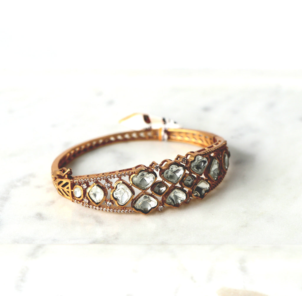 Heart Polki Kundan Openable Bracelet