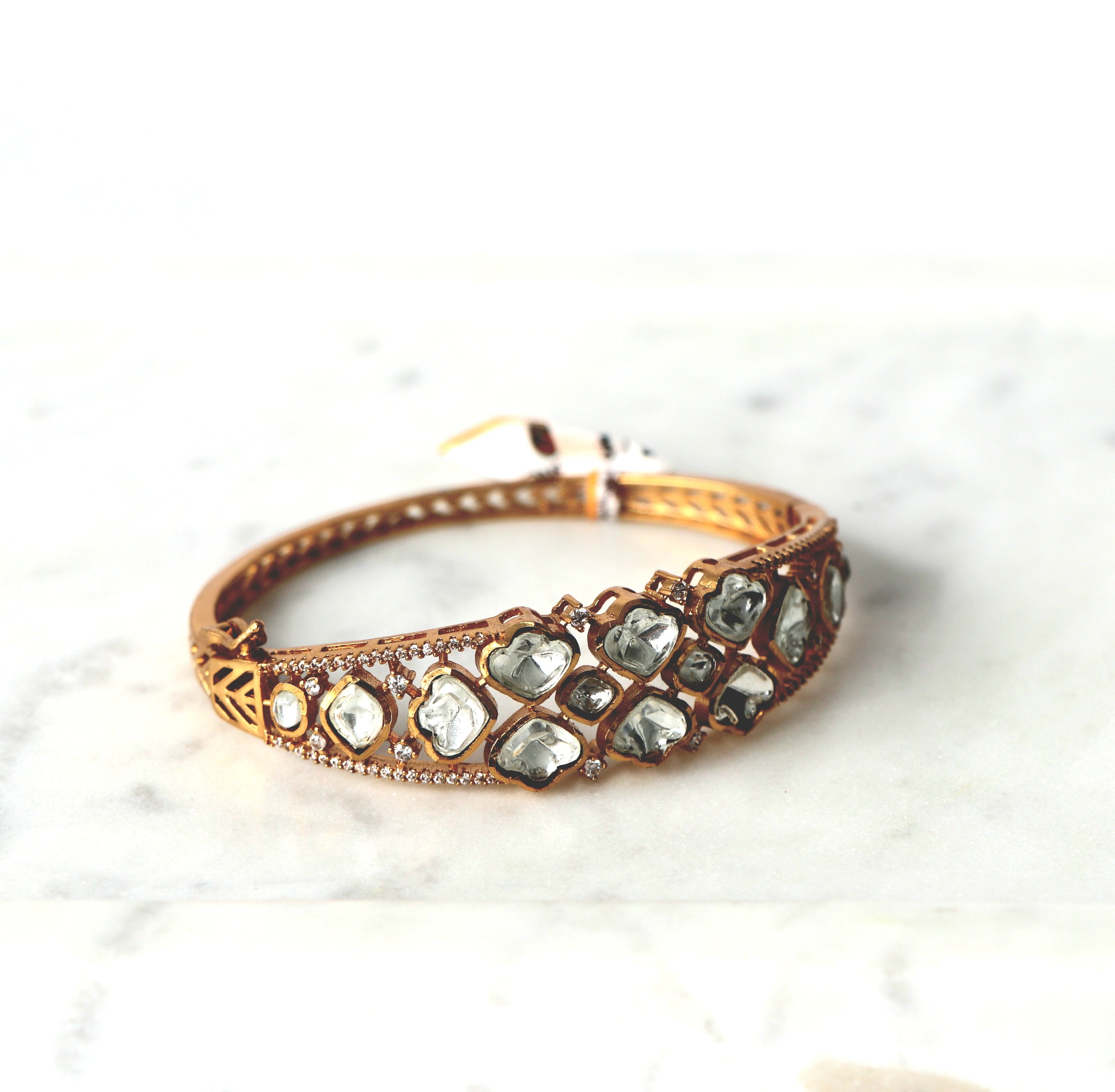 Heart Polki Kundan Openable Bracelet
