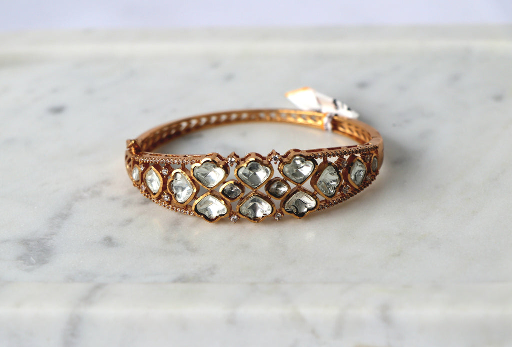 Heart Polki Kundan Openable Bracelet