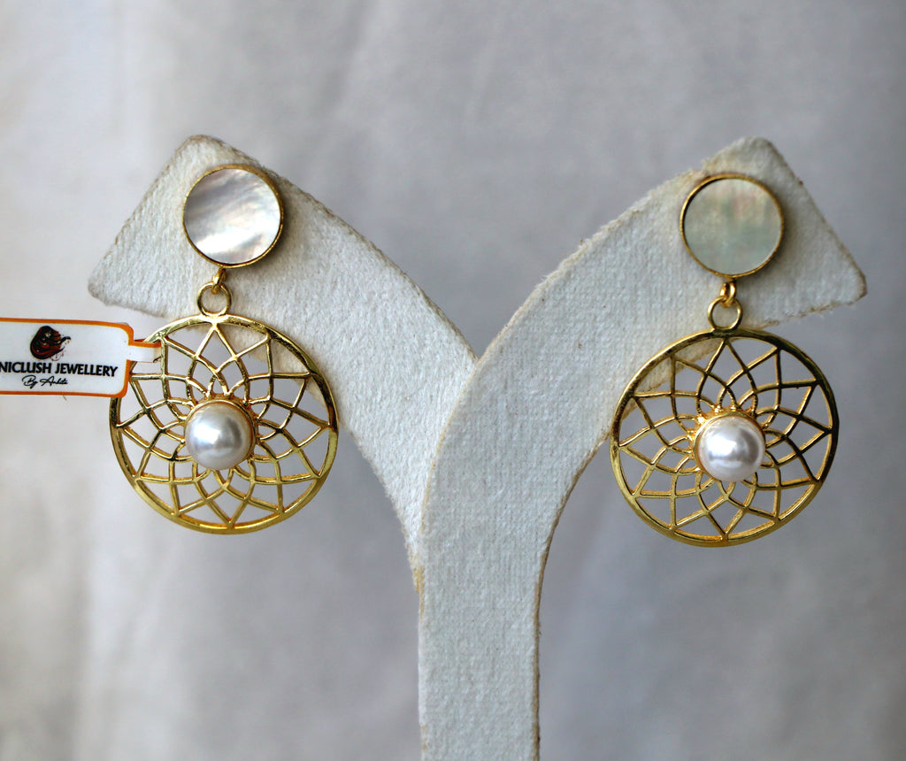 Celestial Lattice Pearl Earrings