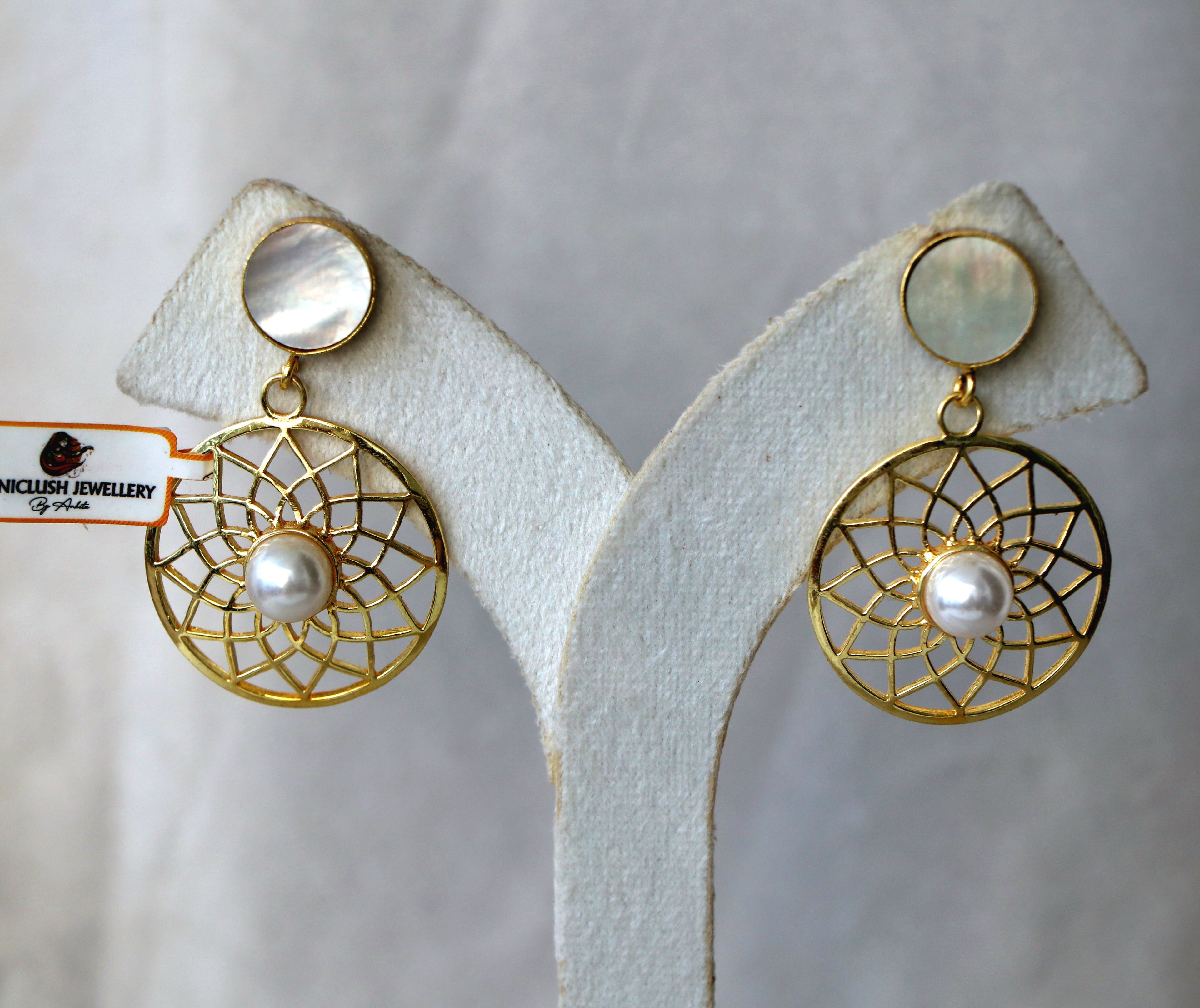 Celestial Lattice Pearl Earrings
