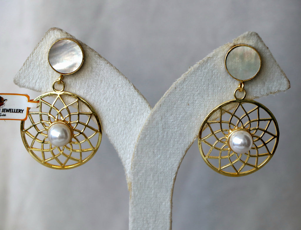Celestial Lattice Pearl Earrings