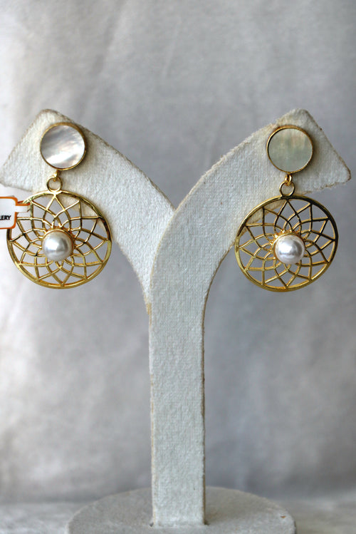 Celestial Lattice Pearl Earrings