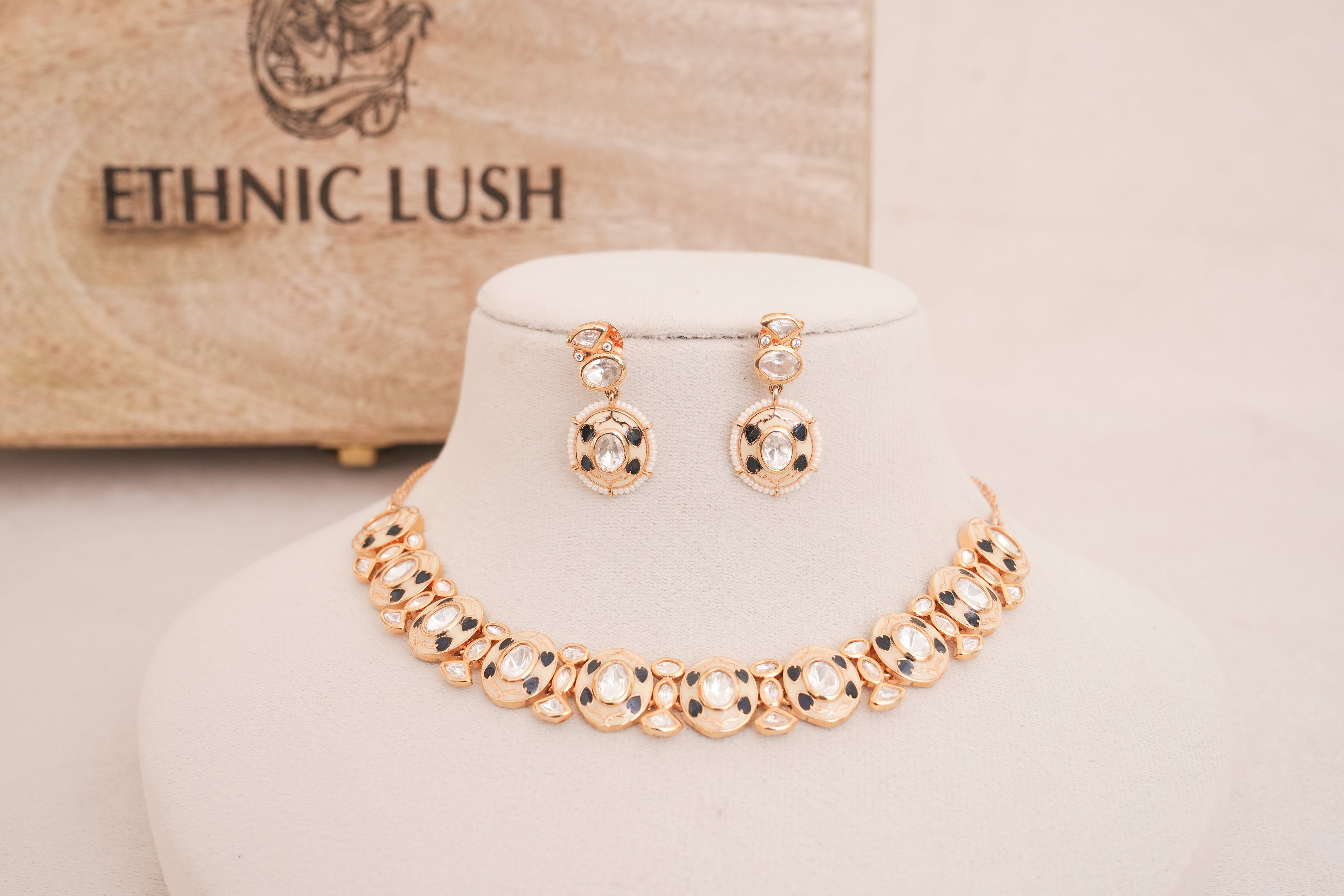 Classic Polki Meenakari Choker Earring Set