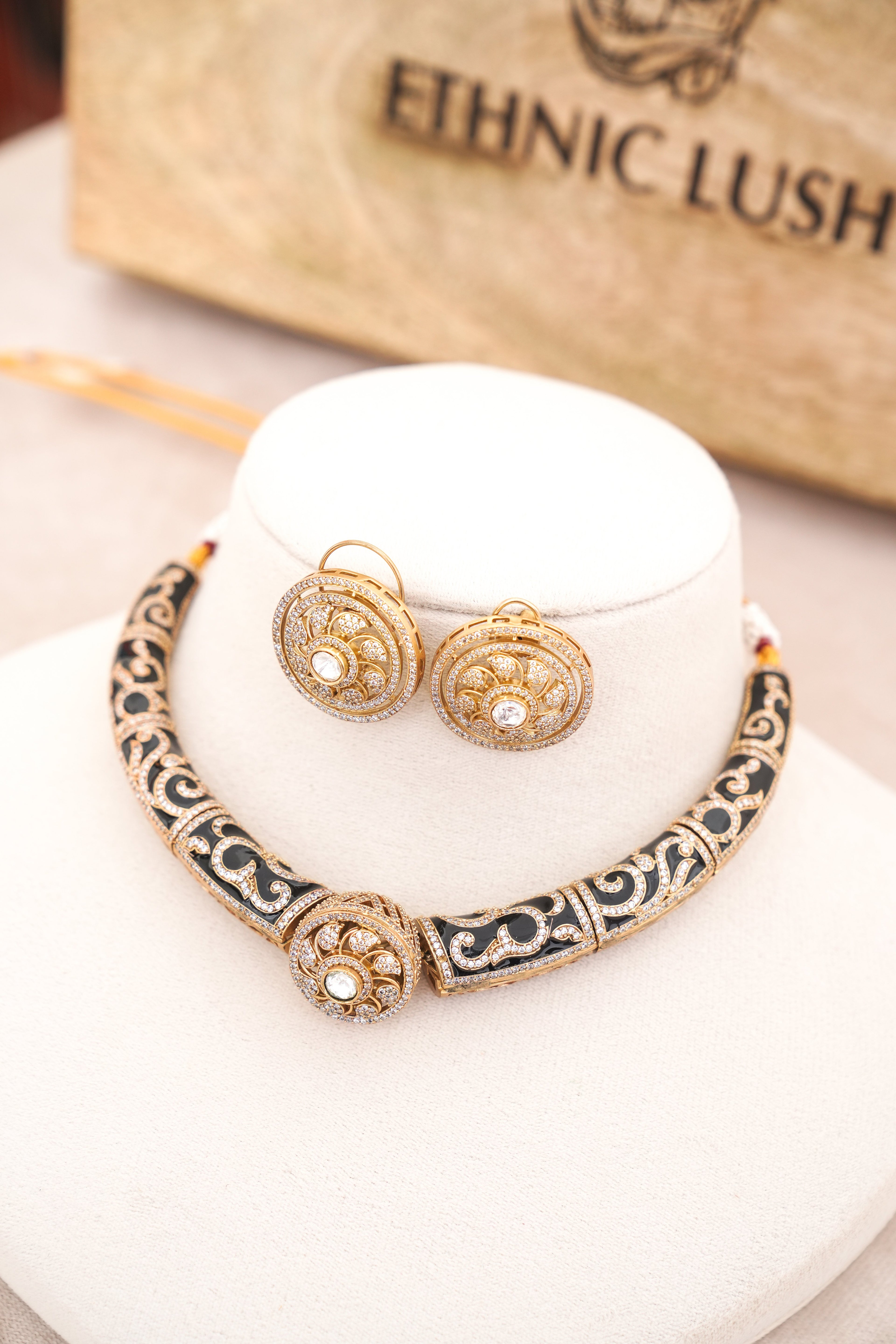 Celestial Lotus Choker  Earrings Set