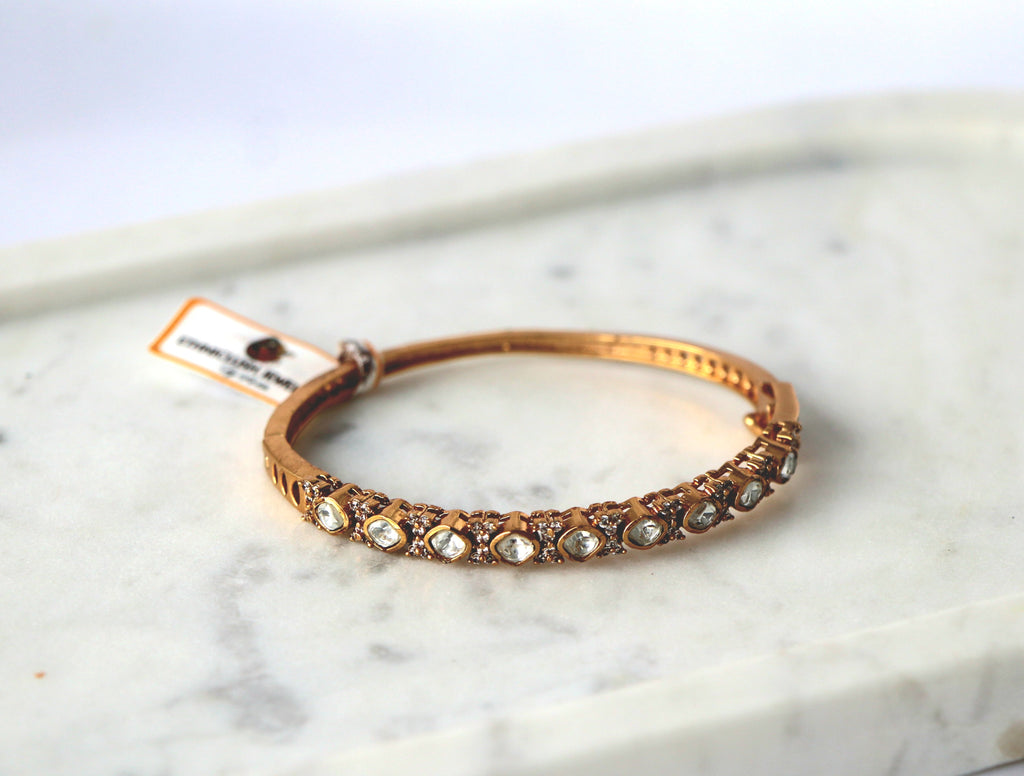 Antique Gold Slim Oval Polki Bangle