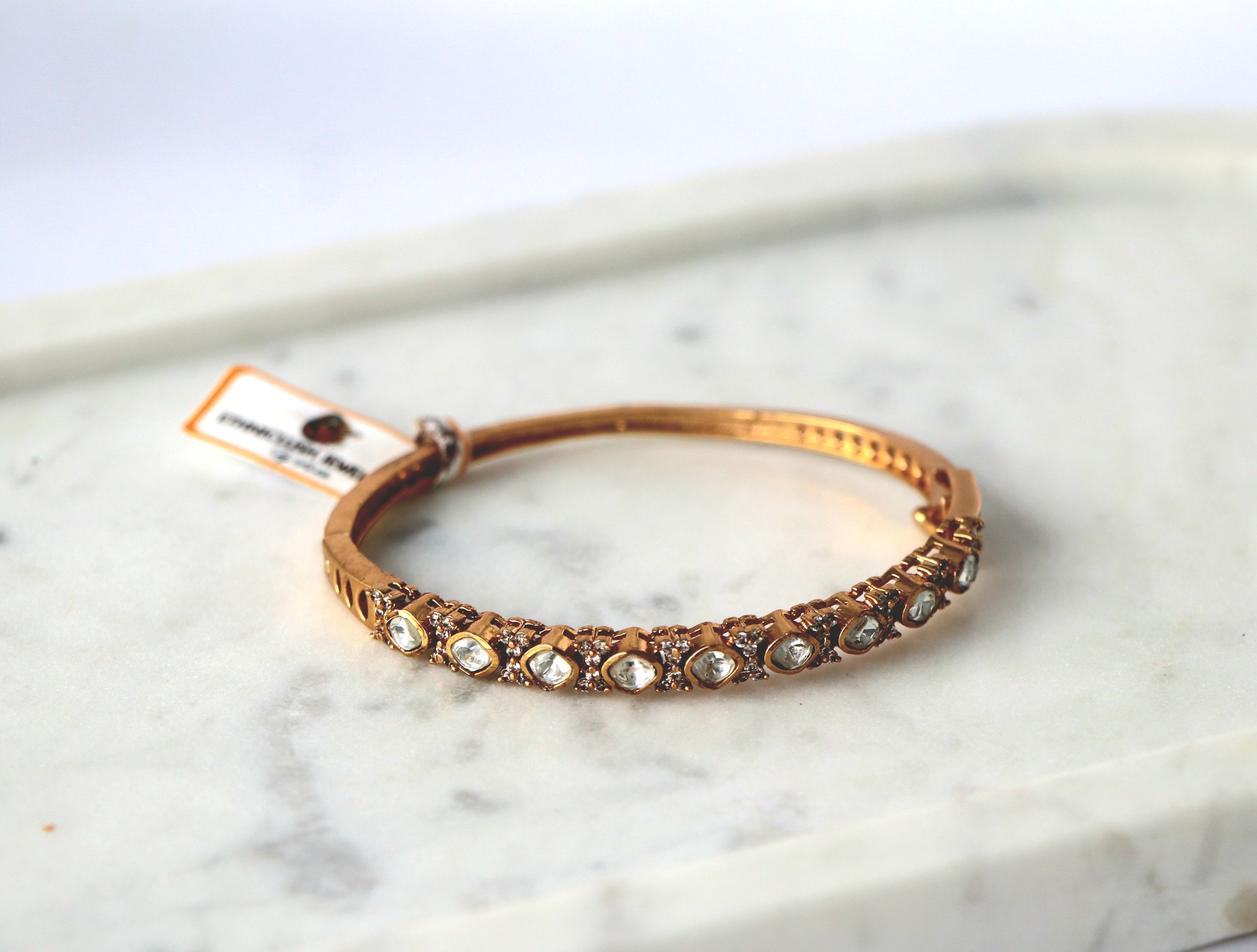 Antique Gold Slim Oval Polki Bangle