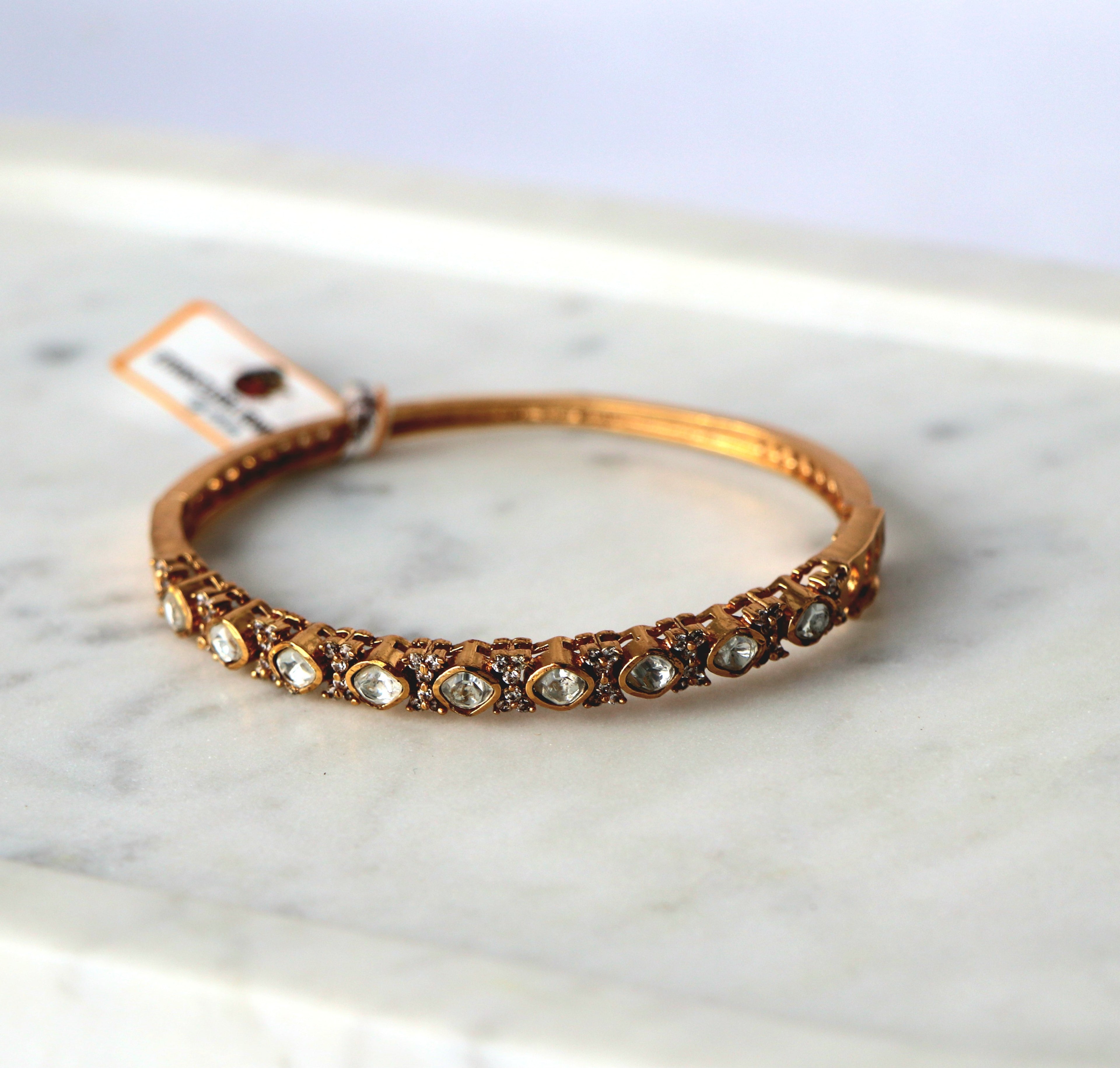Antique Gold Slim Oval Polki Bangle