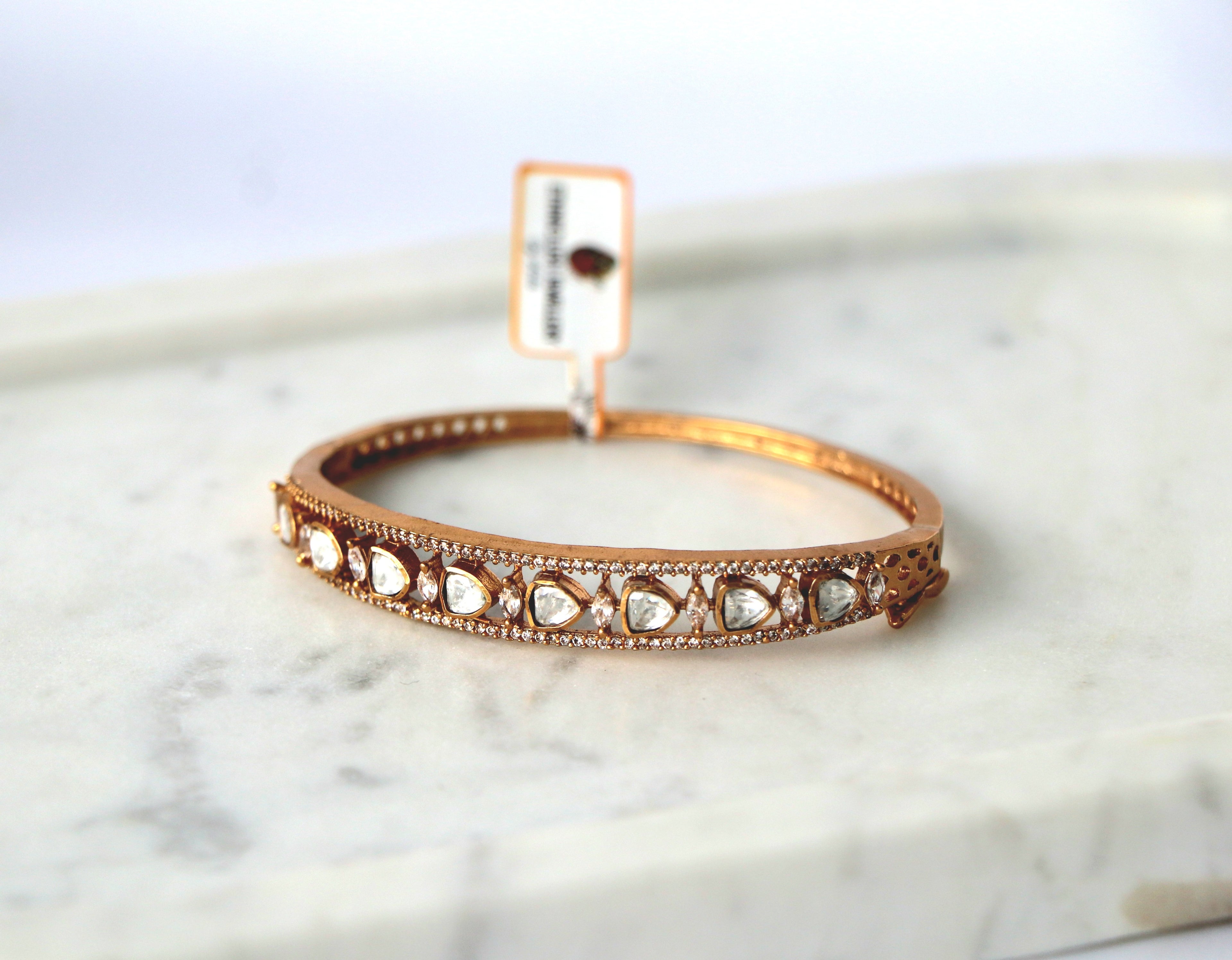 Antique Gold Slim Oval Polki Bangle