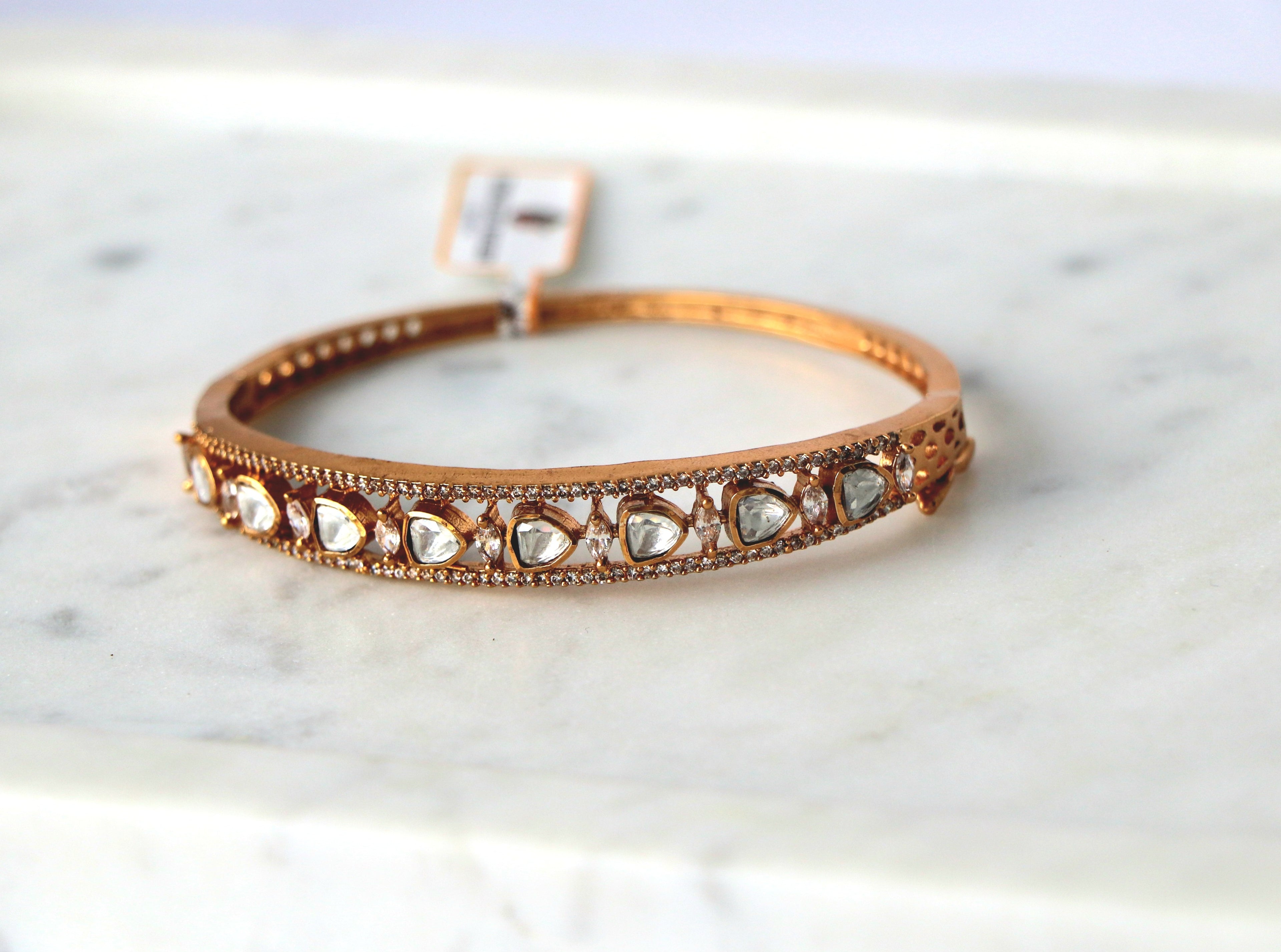 Antique Gold Slim Oval Polki Bangle