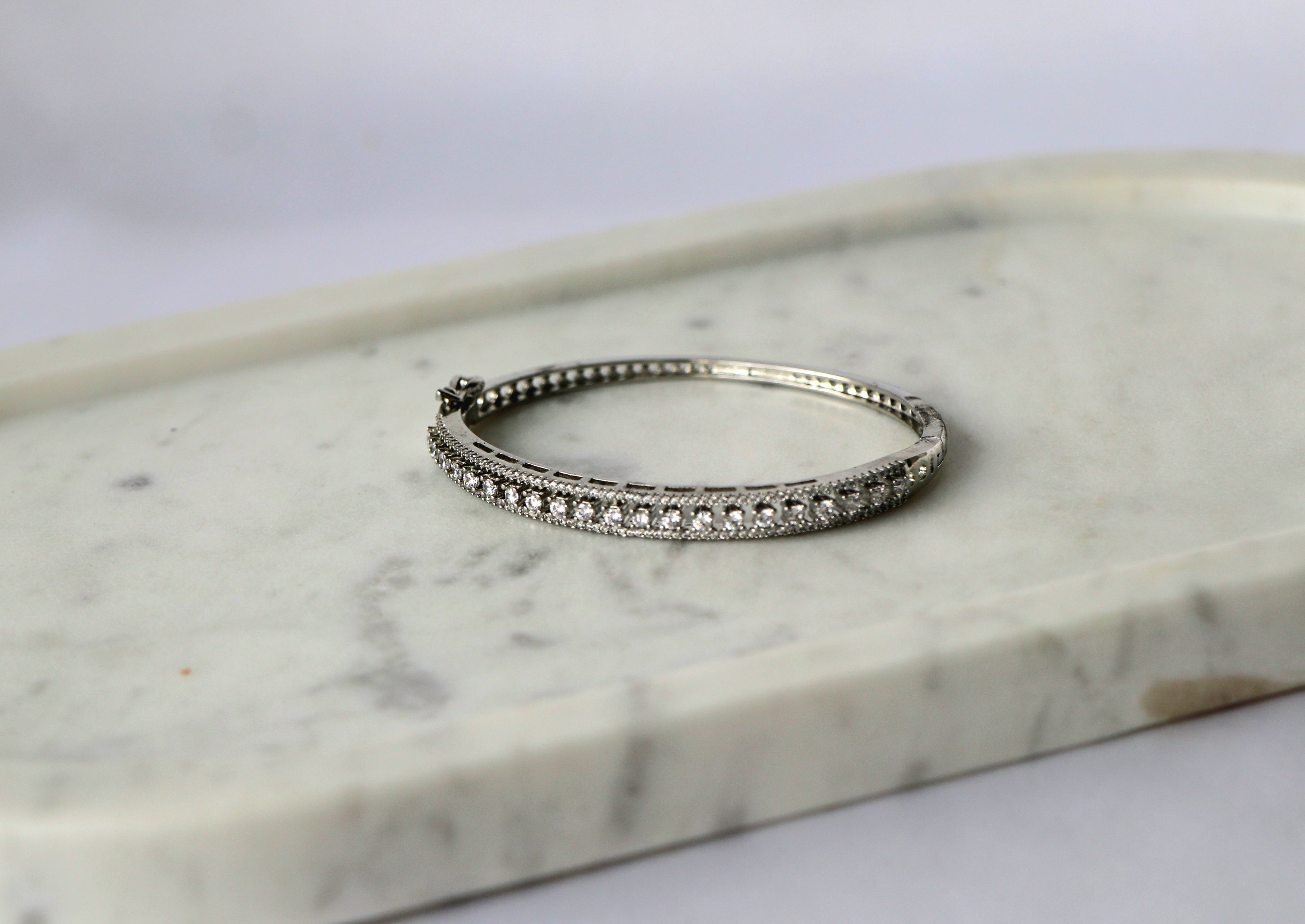 Celestial Silver Double Row CZ Openable Bracelet