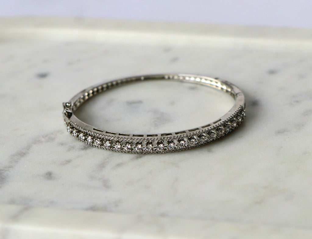 Celestial Silver Double Row CZ Openable Bracelet