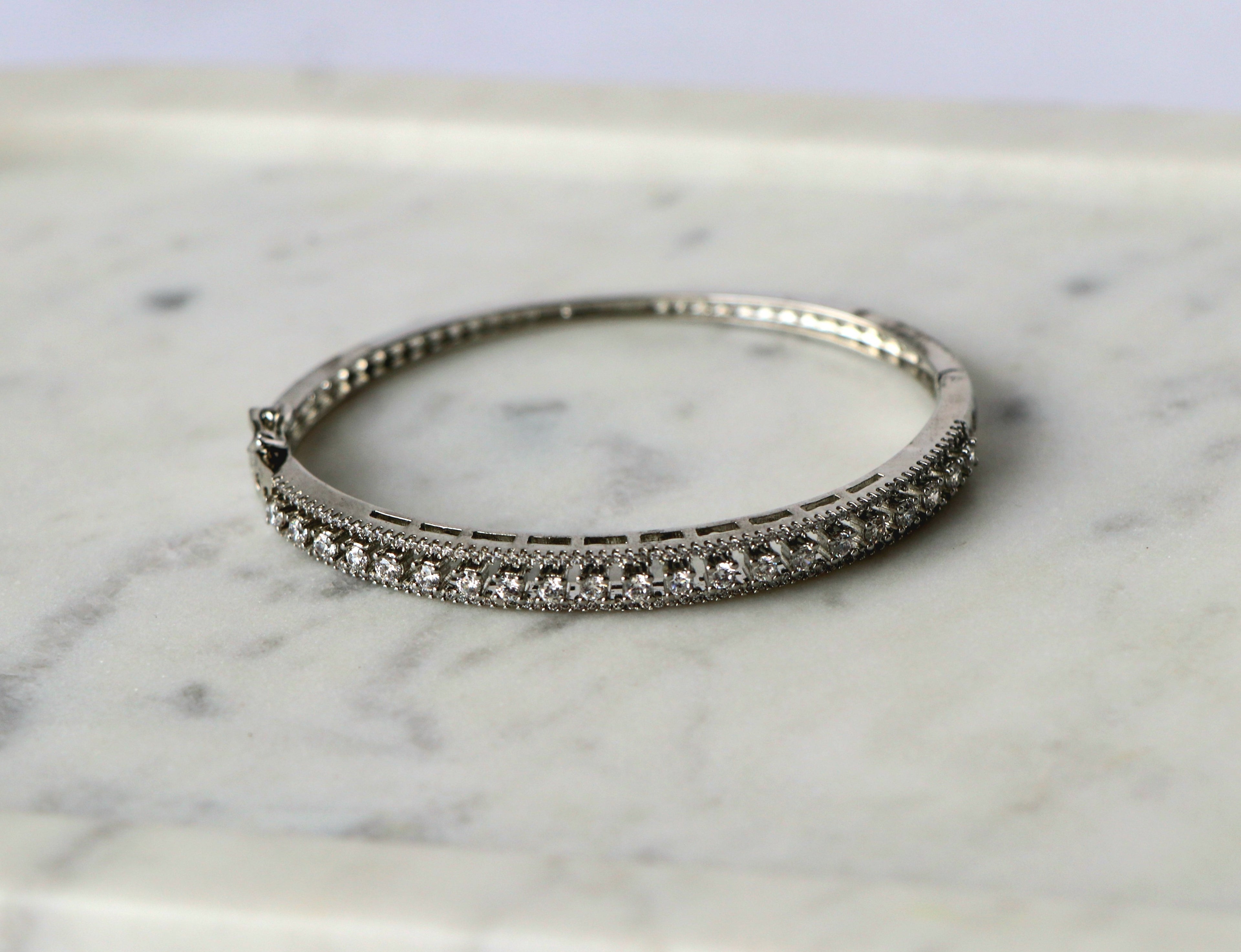 Celestial Silver Double Row CZ Openable Bracelet