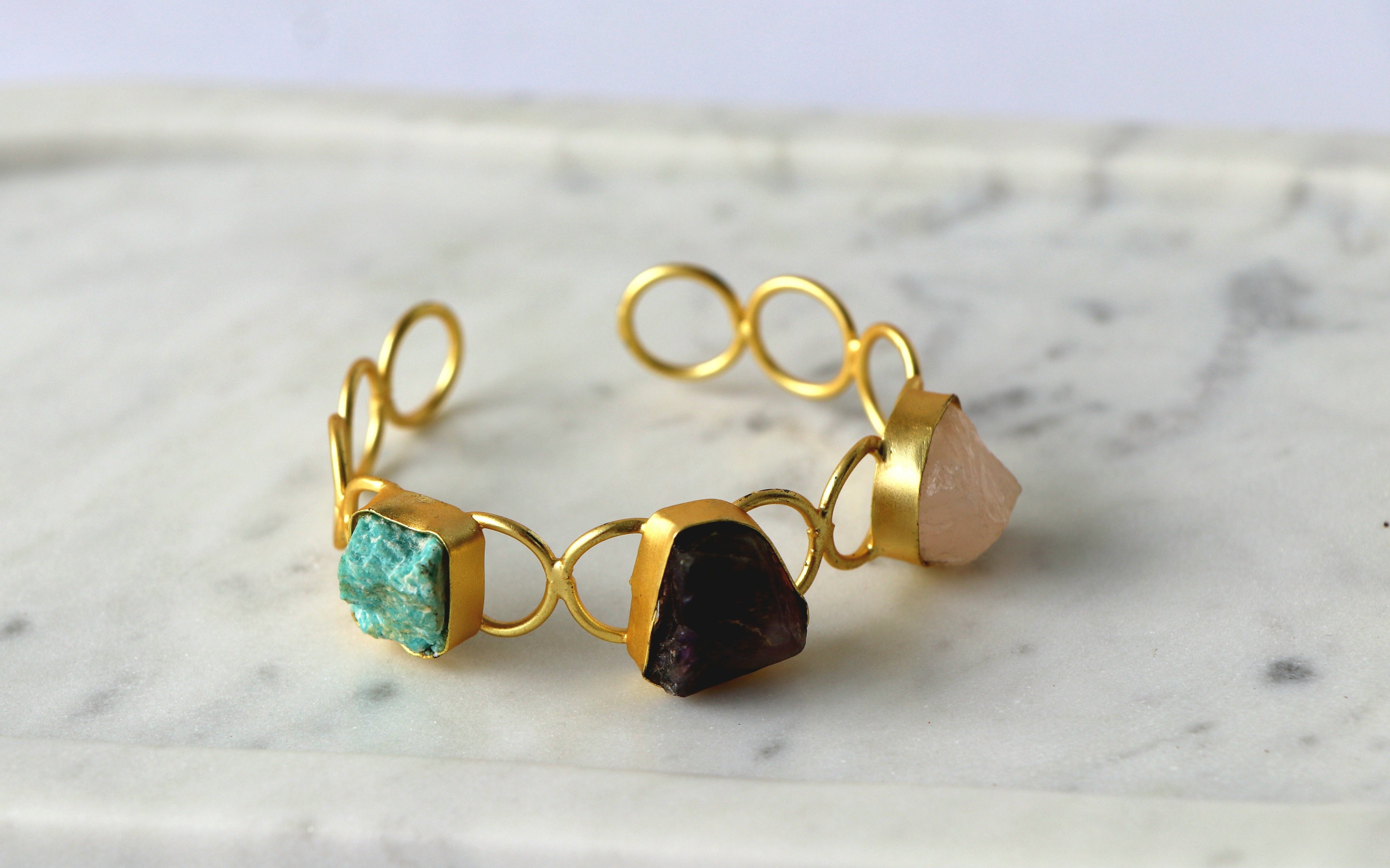 Ruby Amethyst Quartz Triad Bracelet
