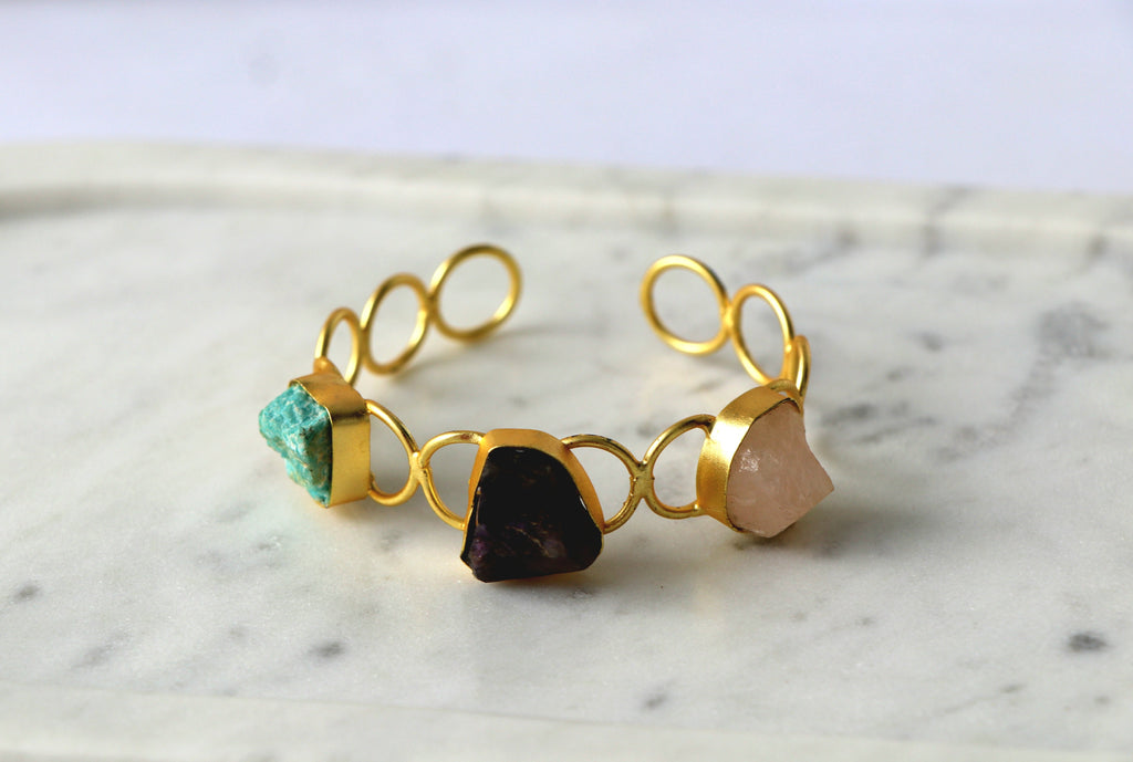 Ruby Amethyst Quartz Triad Bracelet