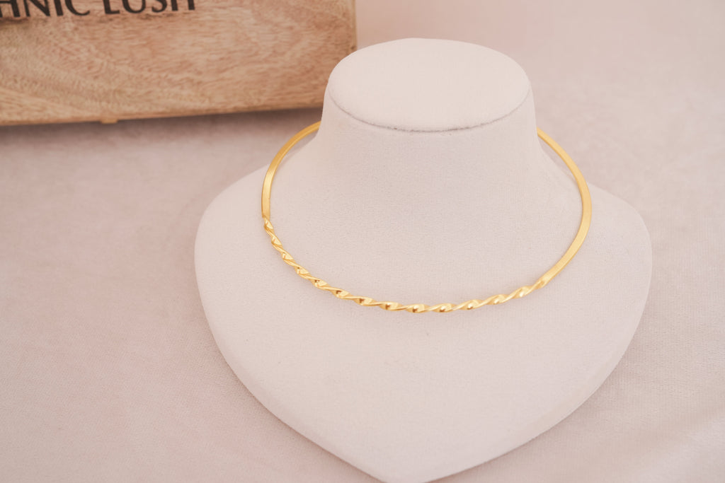 Minimalist Twisted Brass Hasli Necklace