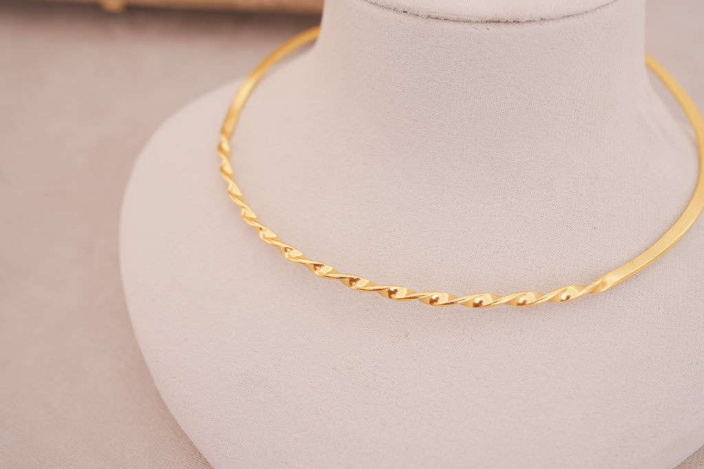 Minimalist Twisted Brass Hasli Necklace