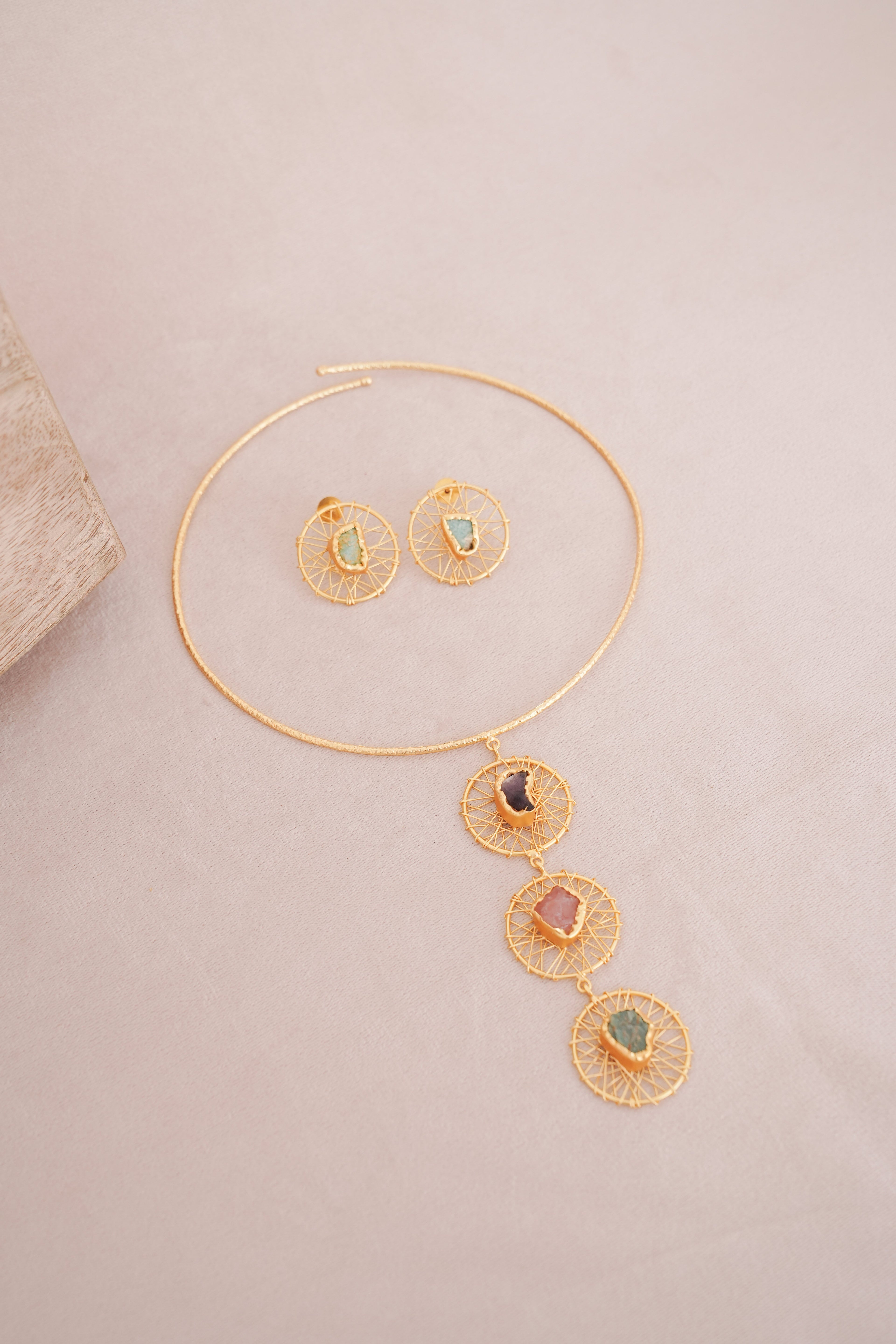 Celestial Web Multicolour Wire Brass Hasli Set
