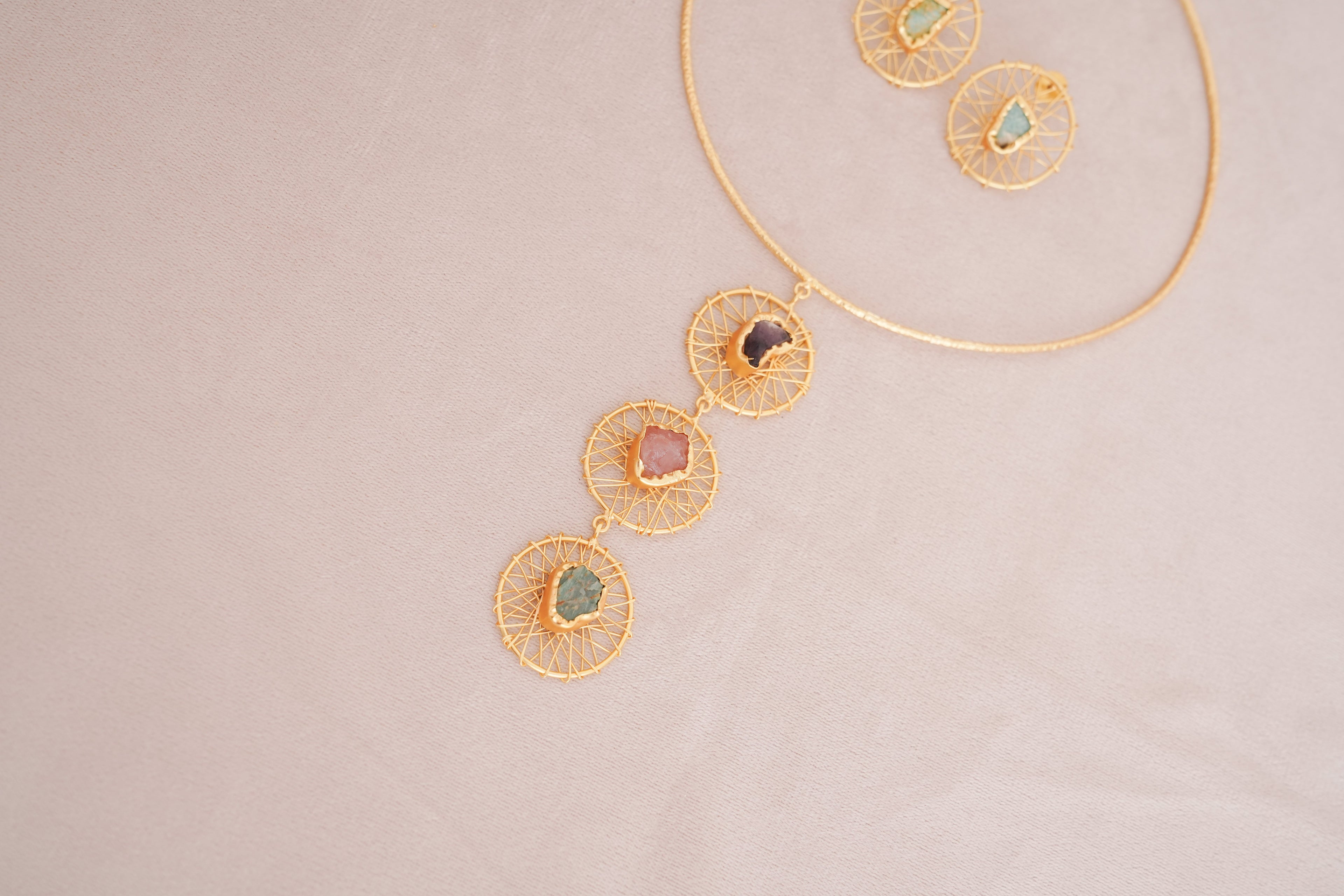 Celestial Web Multicolour Wire Brass Hasli Set