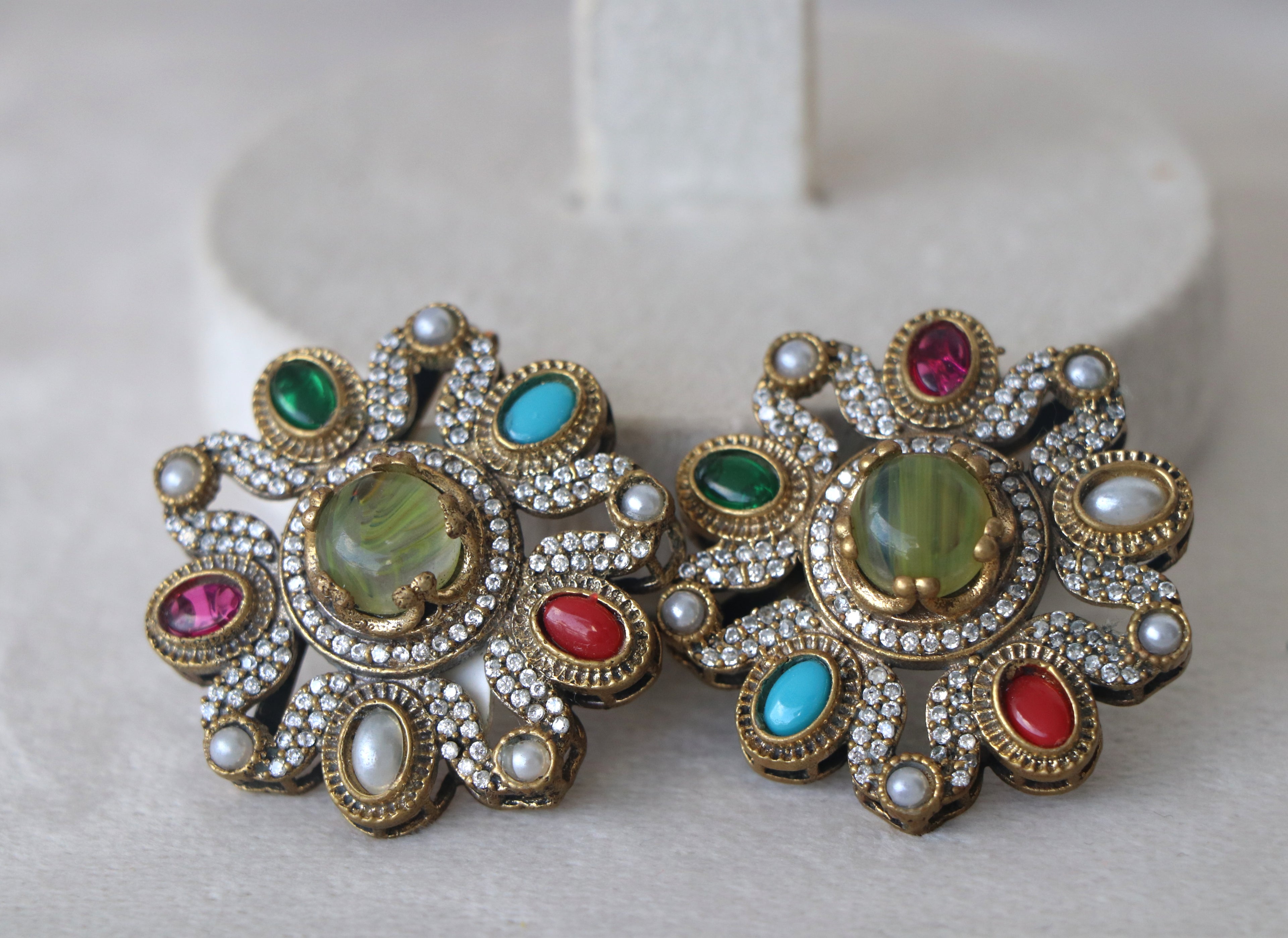 Chrysoprase Peacock Statement Earrings