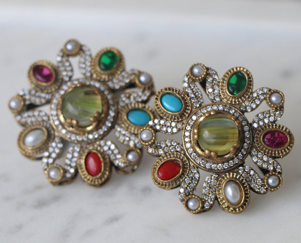 Chrysoprase Peacock Statement Earrings