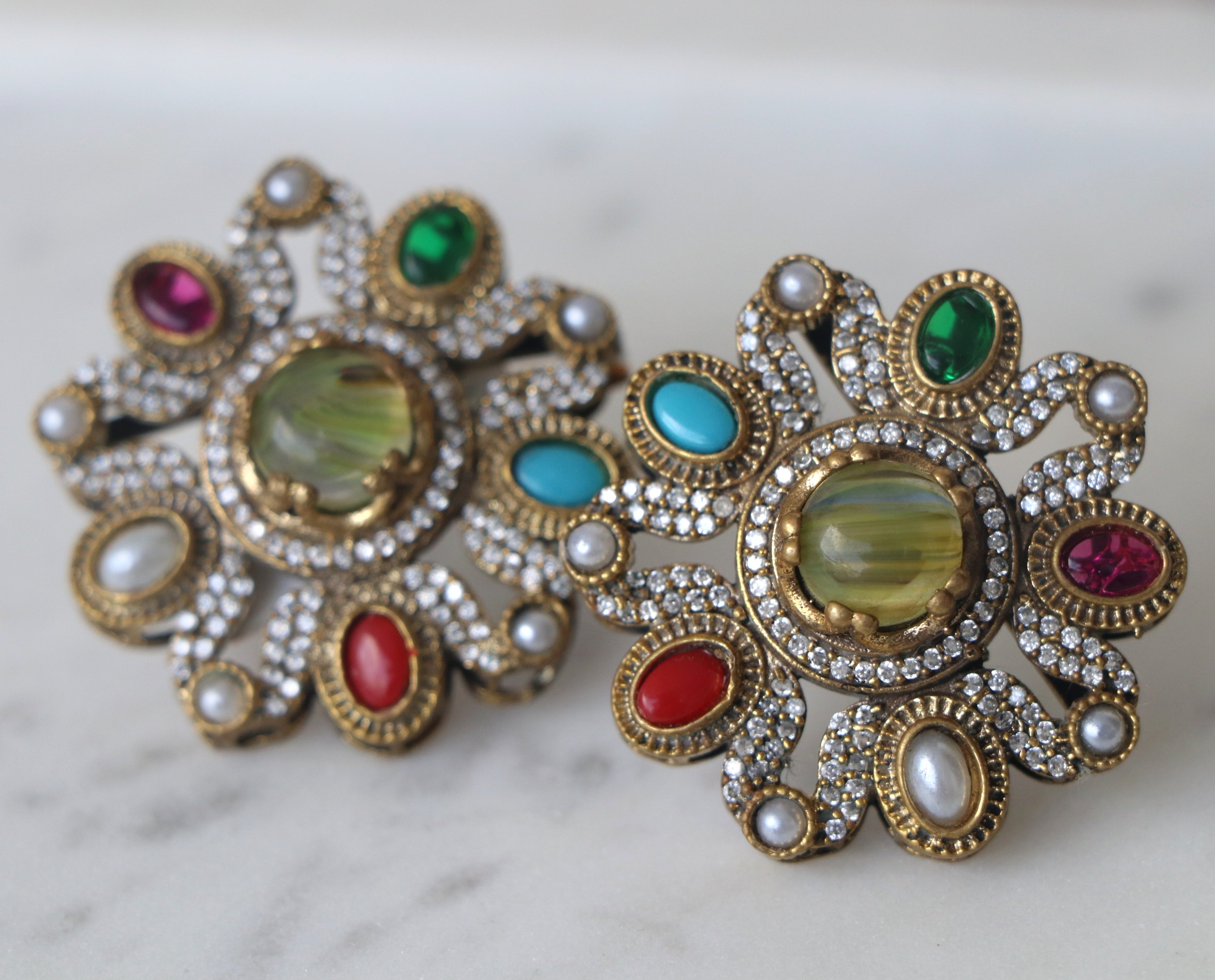 Chrysoprase Peacock Statement Earrings