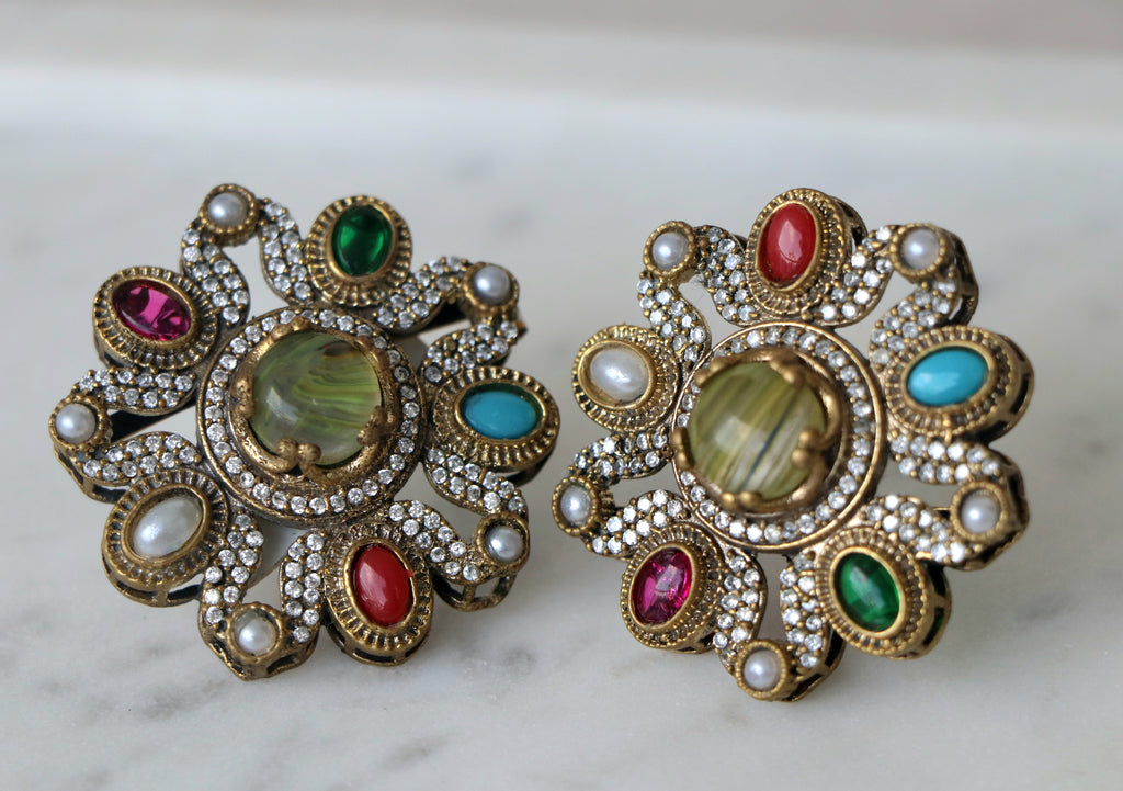 Chrysoprase Peacock Statement Earrings