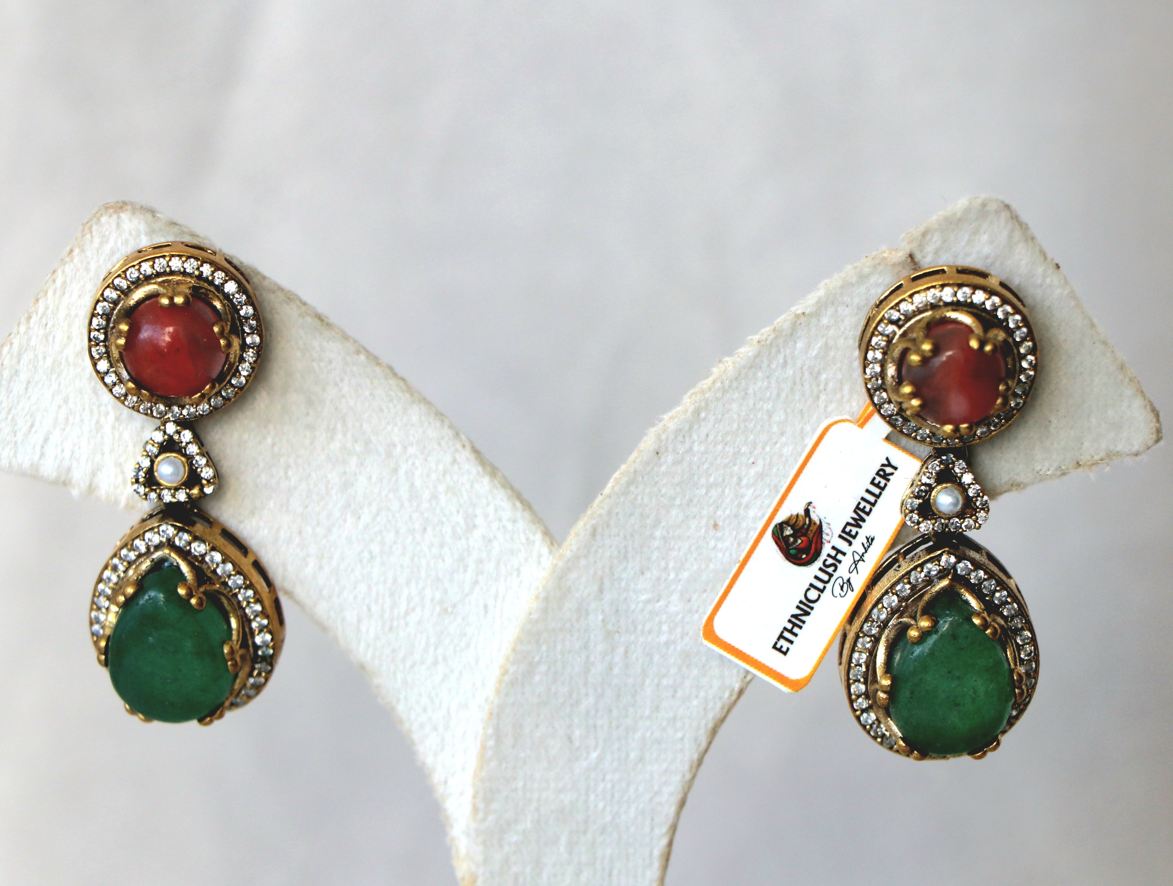 Carnelion and Green Teardrop Earrings