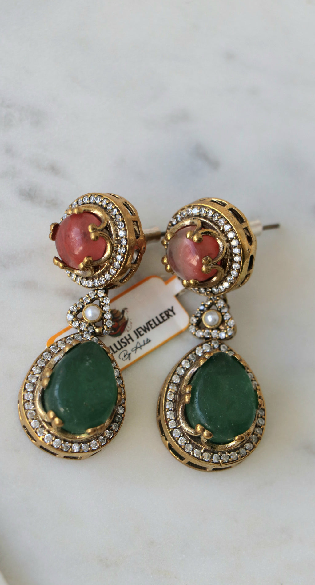 Carnelion and Green Teardrop Earrings