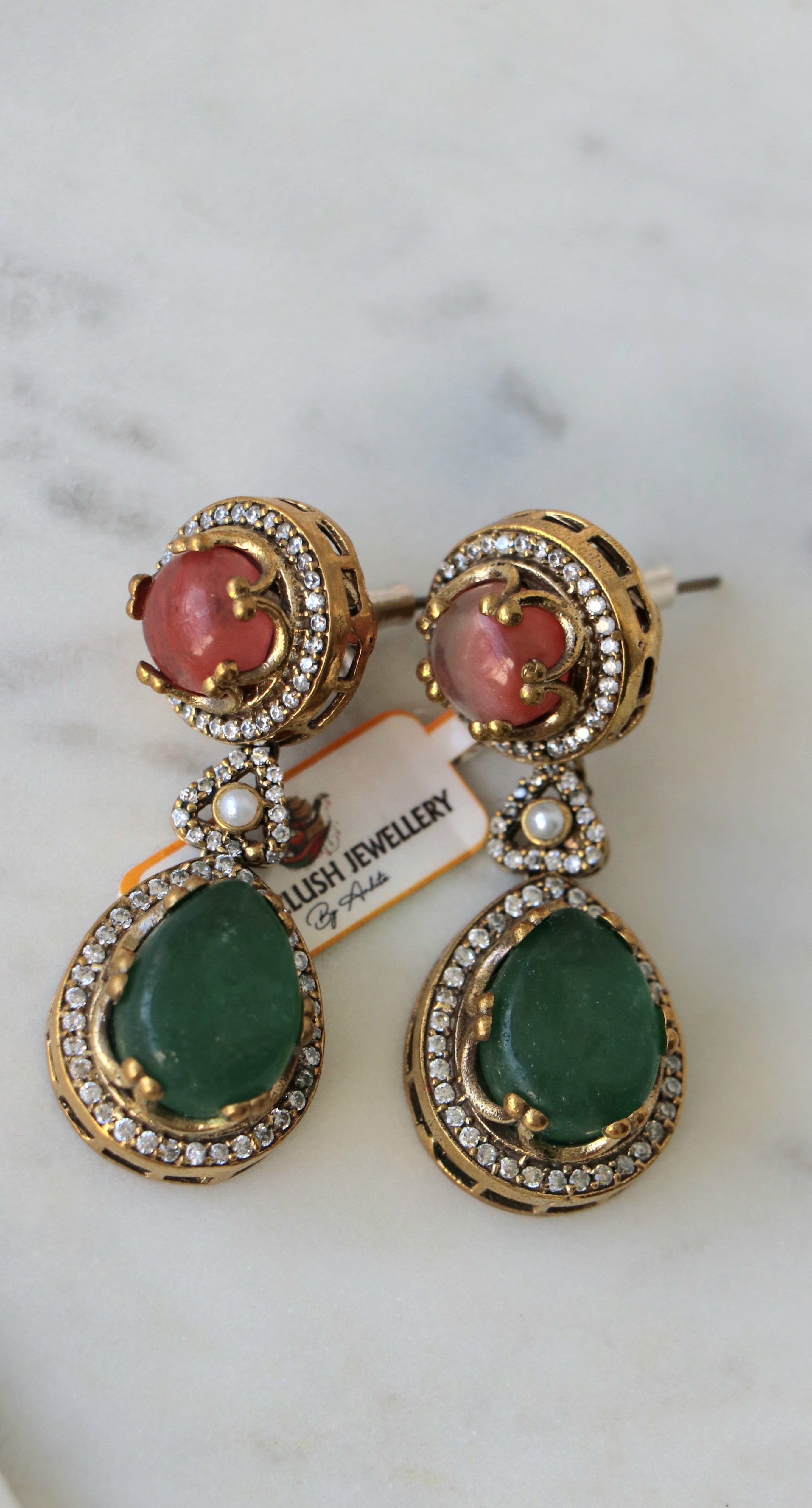 Carnelion and Green Teardrop Earrings