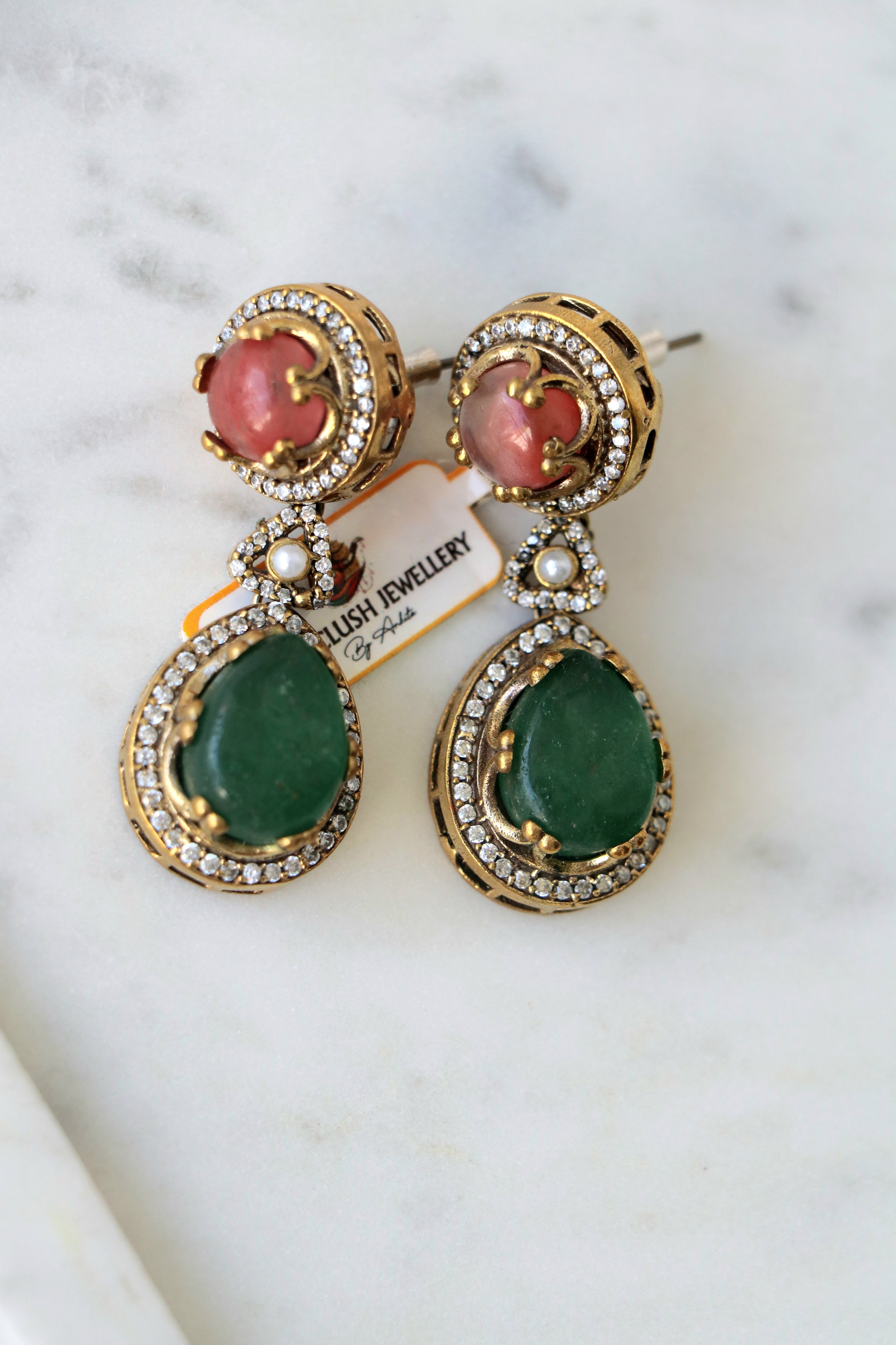 Carnelion and Green Teardrop Earrings