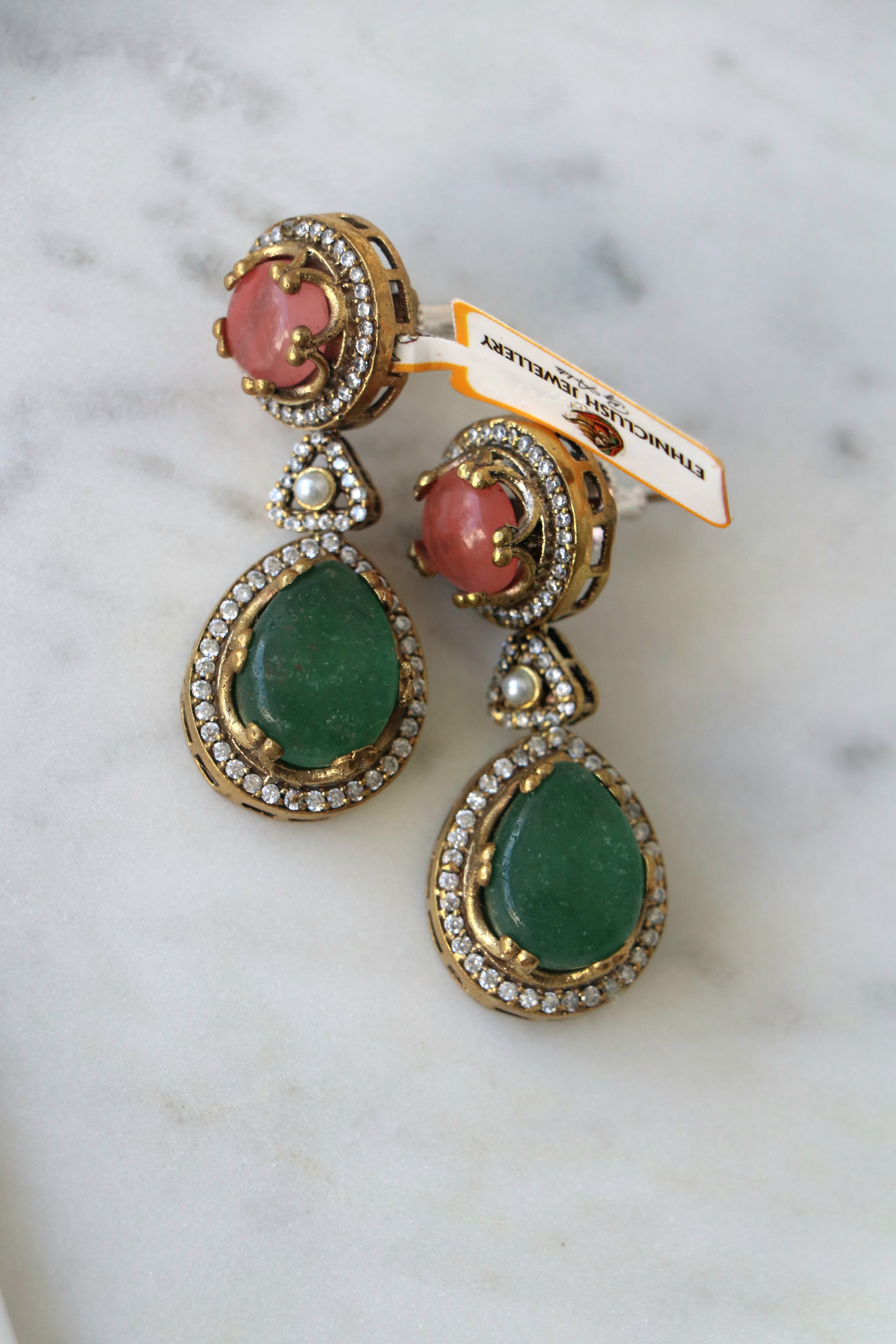 Carnelion and Green Teardrop Earrings