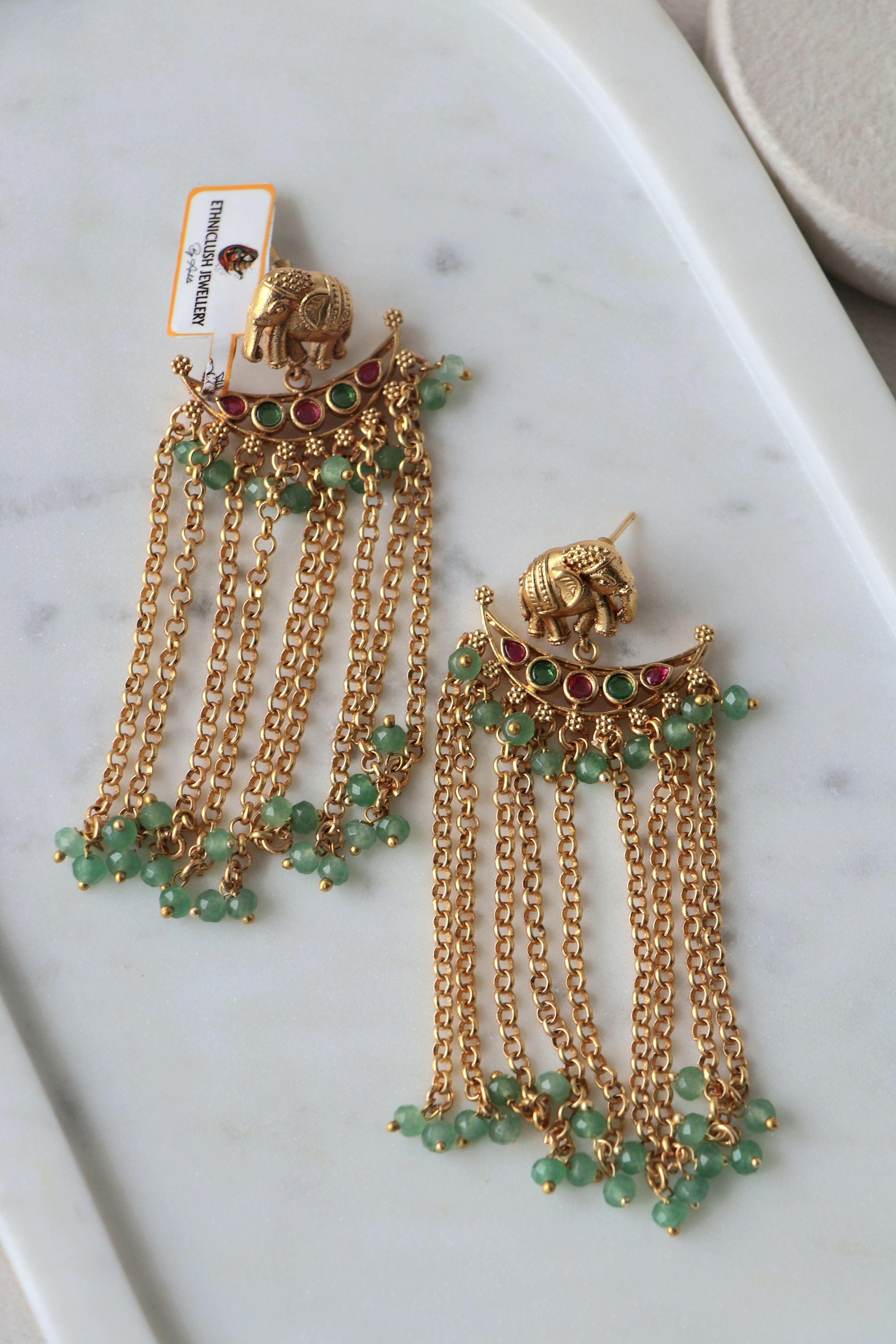 Crescent Elephant Gemstone Earrings