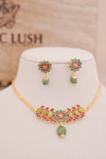 Traditional Jadau Kundan Necklace Set with Green Gemstone Drops
