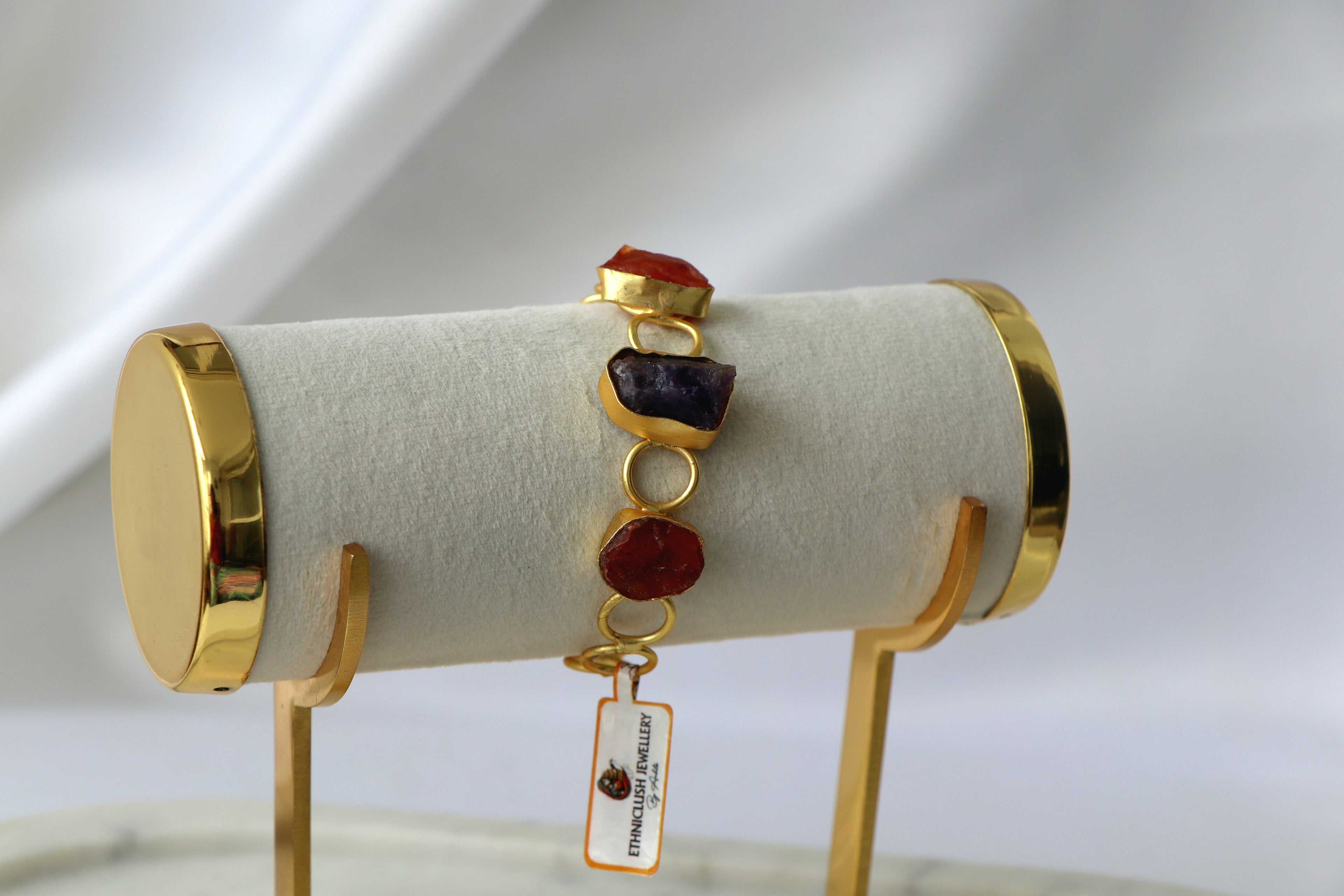 Raw Natural Gemstone Bracelet | Adjustable Gold-Tone Cuff | Multi-Stone Variants