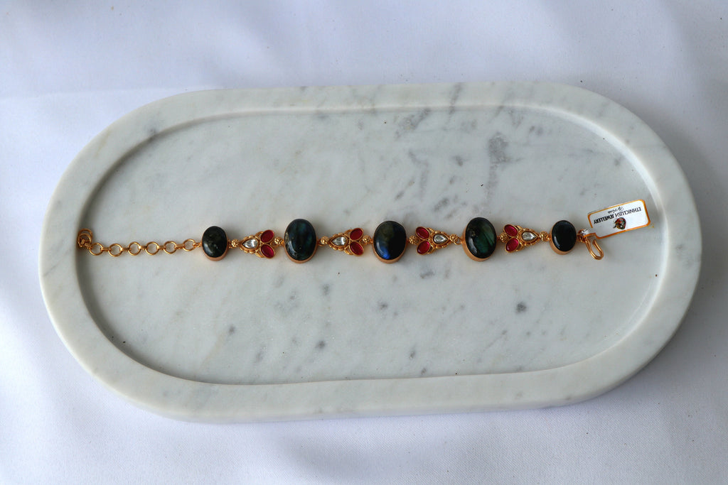 Labradorite Floral Kundan Bracelet