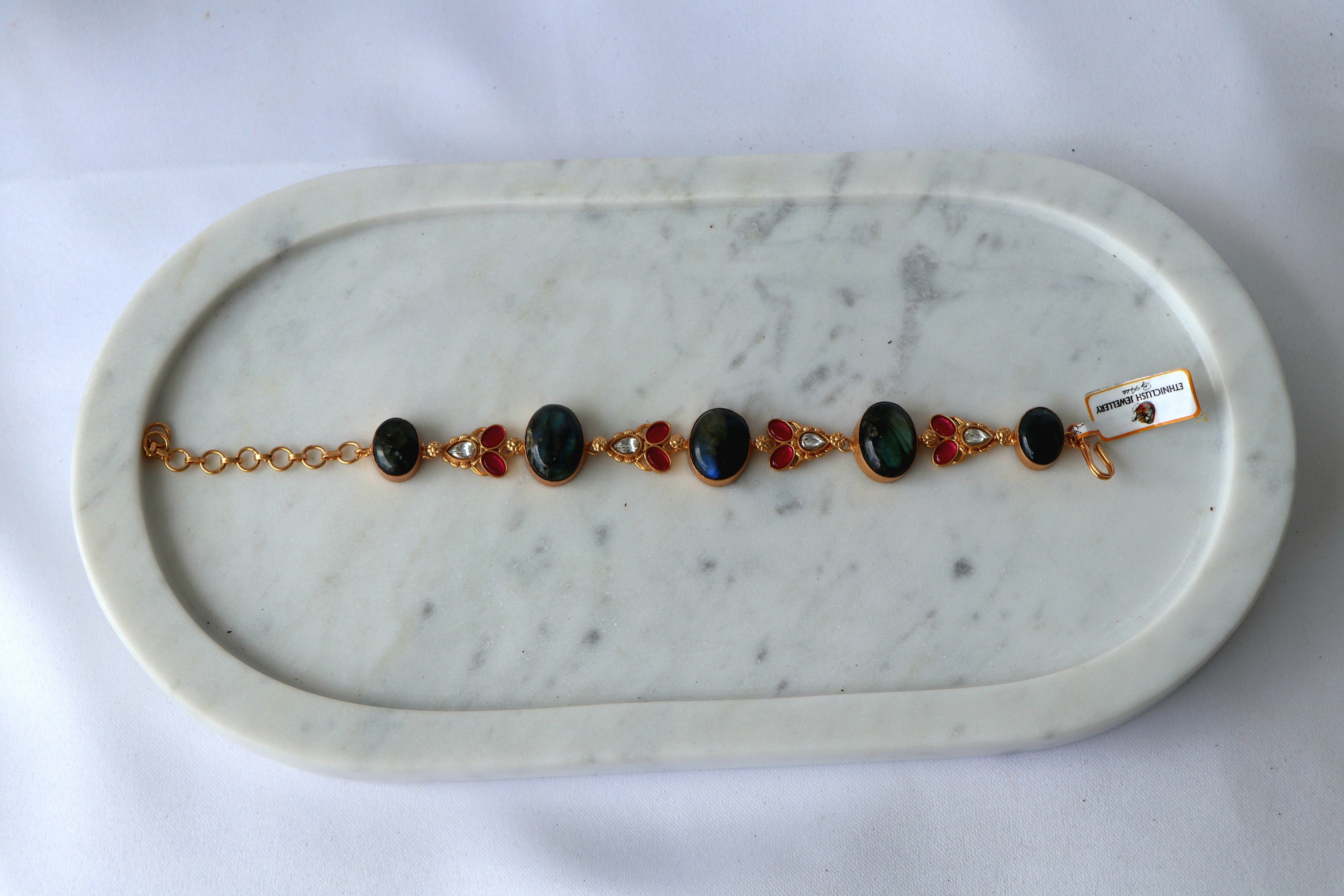 Labradorite Floral Kundan Bracelet