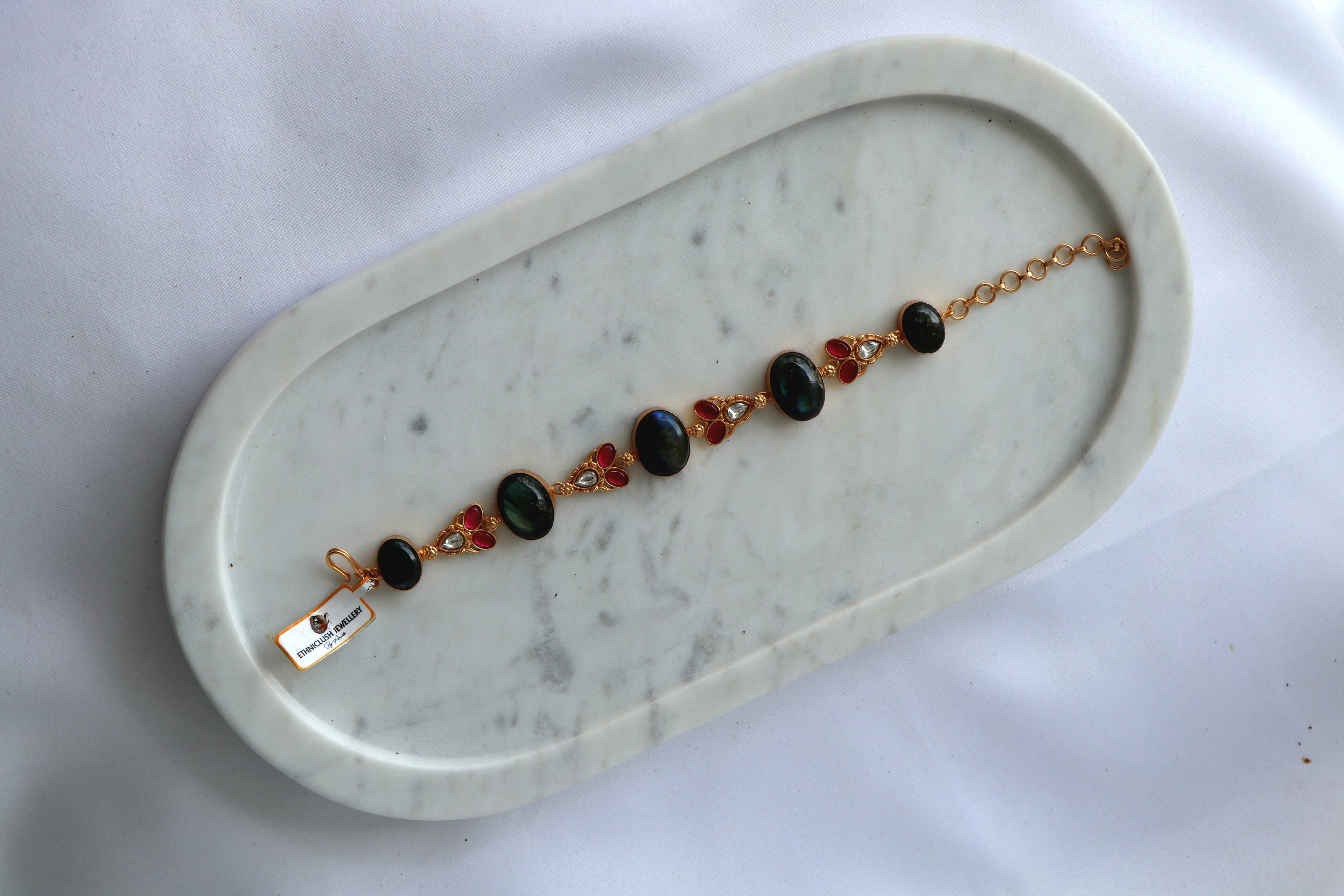 Labradorite Floral Kundan Bracelet