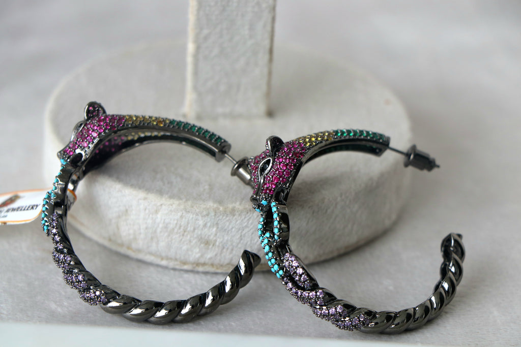 Crimson Azure Cat Hoop Earrings