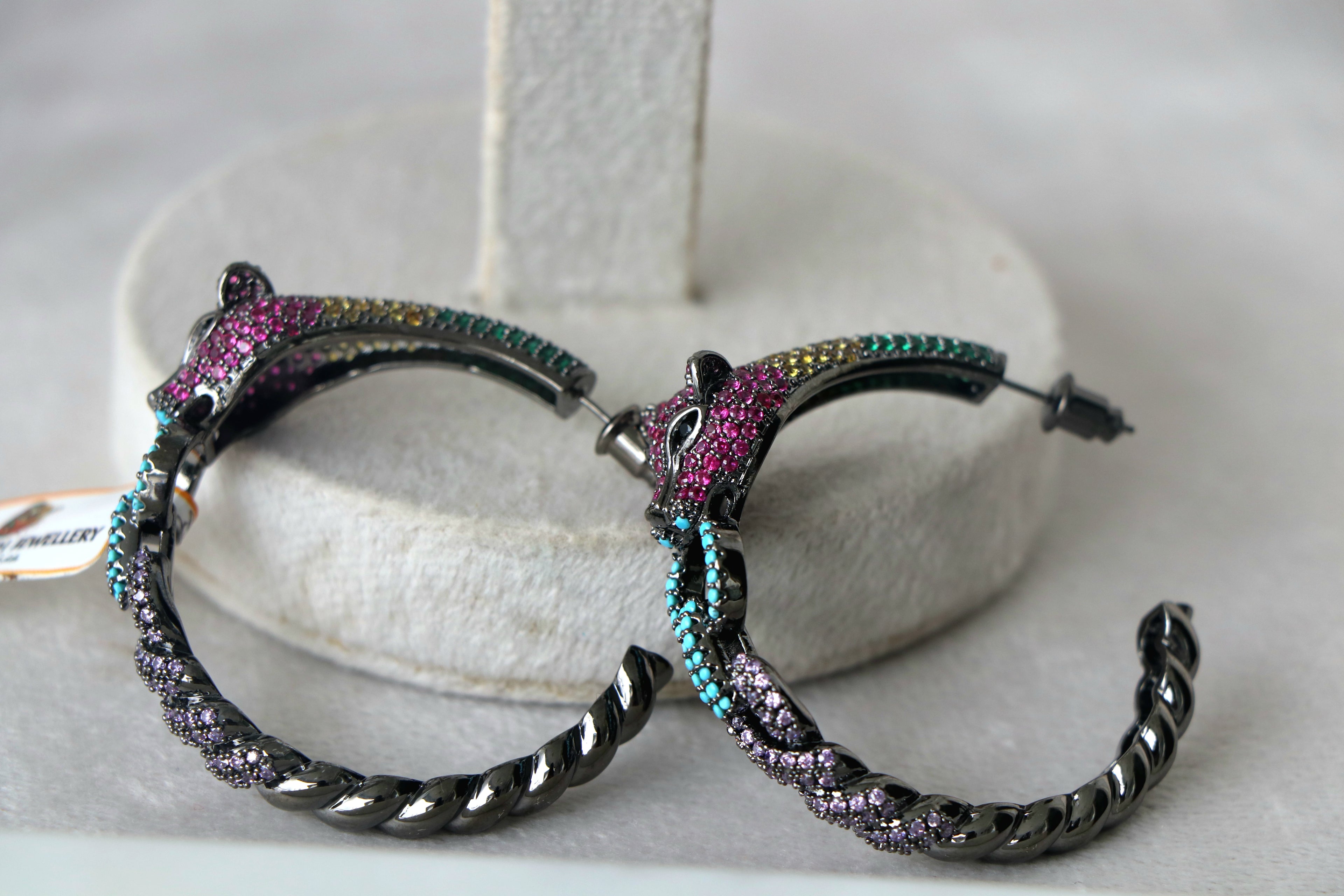 Crimson Azure Cat Hoop Earrings